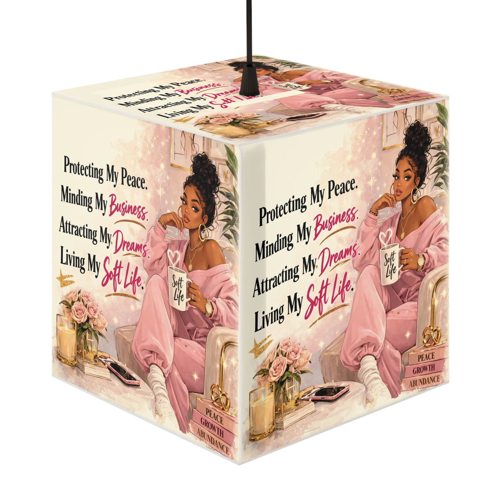 Inspirational Pink Relaxation Light Cube Lamp — "Protecting My Peace" Motivational Decor