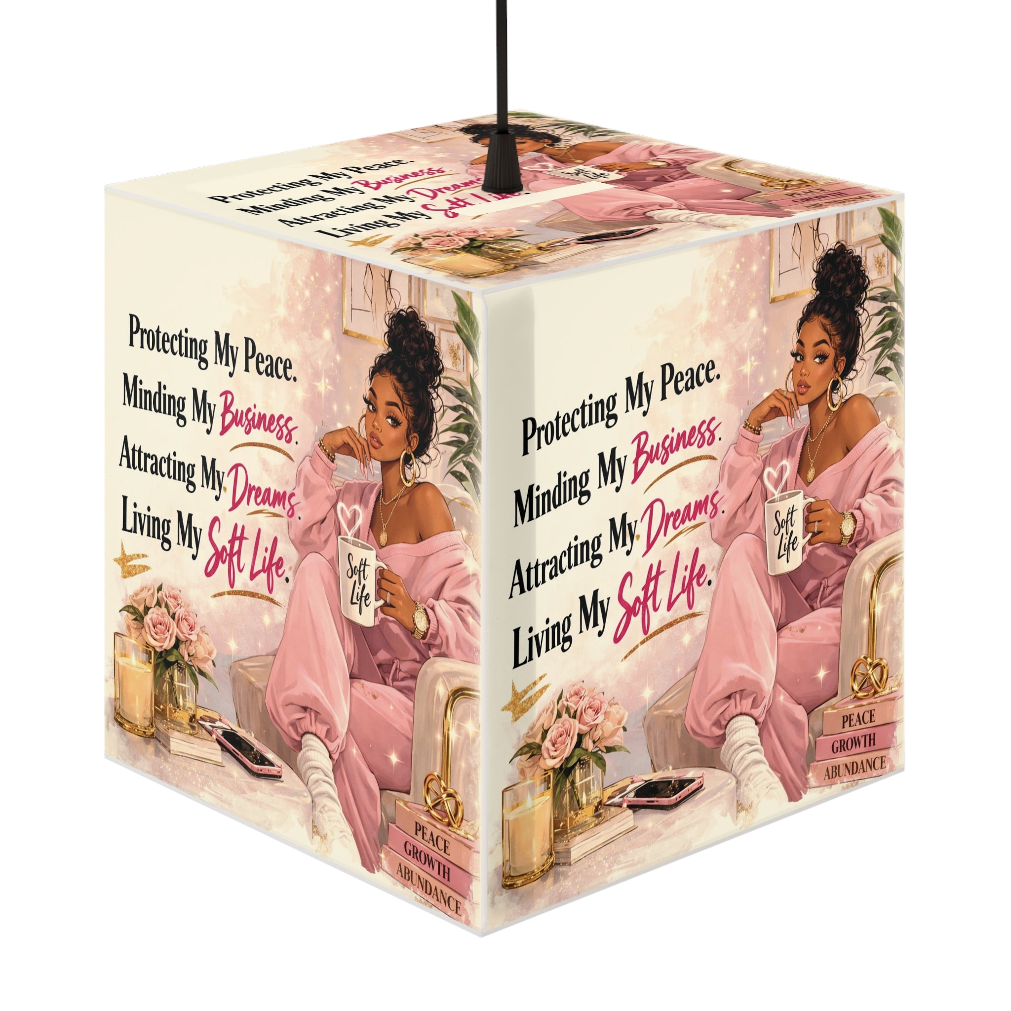 Inspirational Pink Relaxation Light Cube Lamp — "Protecting My Peace" Motivational Decor
