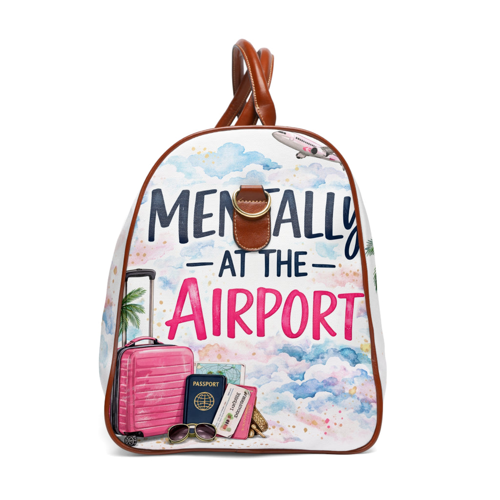 Travel Duffel Bag – "Mentally at the Airport" Waterproof Carry-On with Pink Luggage Design