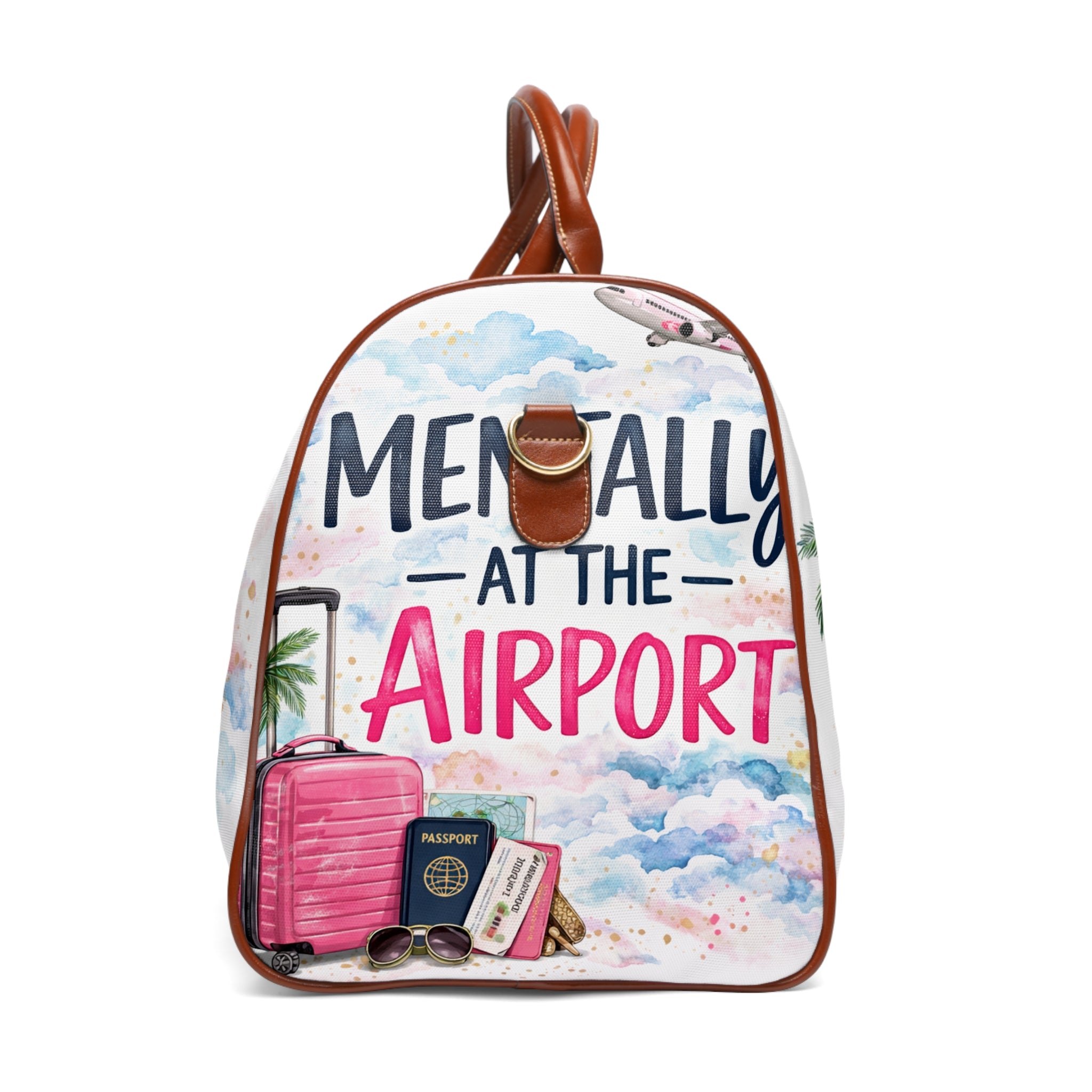 Travel Duffel Bag – "Mentally at the Airport" Waterproof Carry-On with Pink Luggage Design