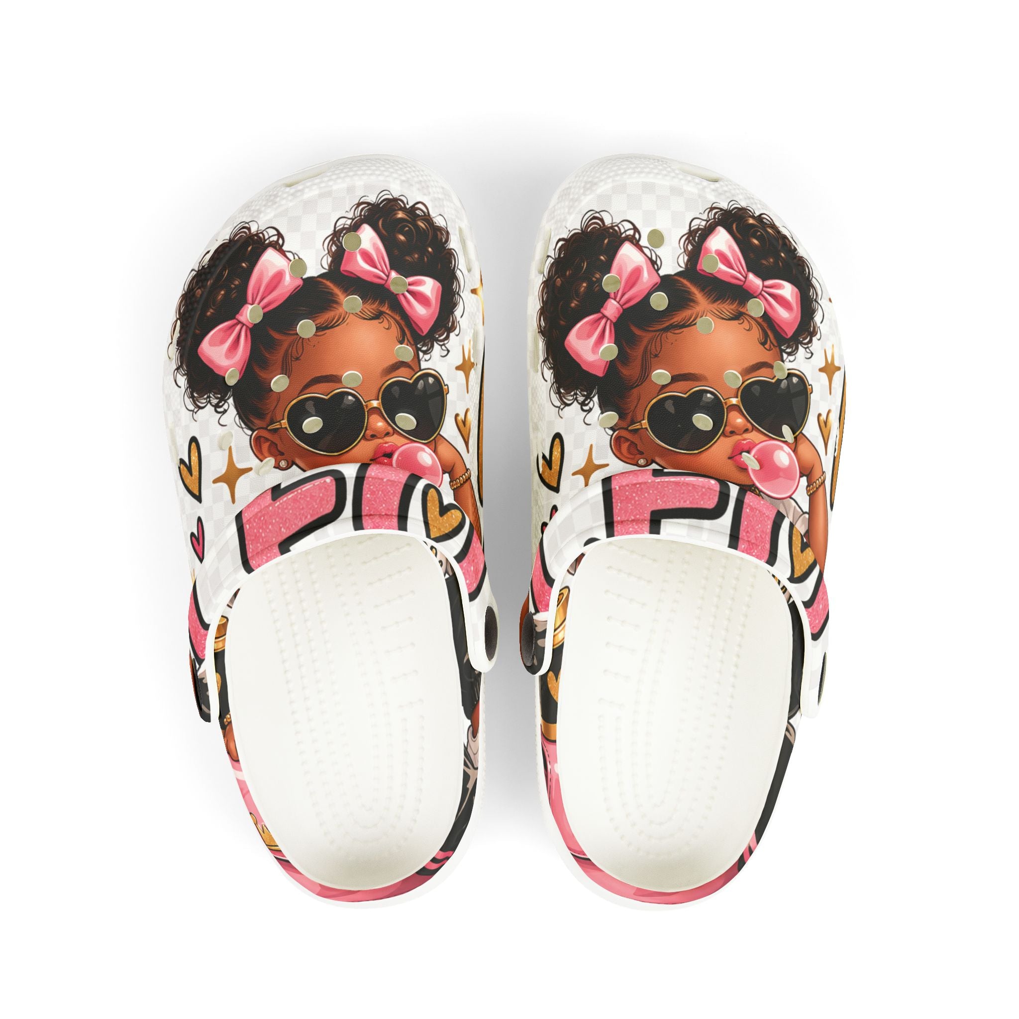 Kids Foam Clogs — Cute Afro Puff Girl Design with Pink Bows