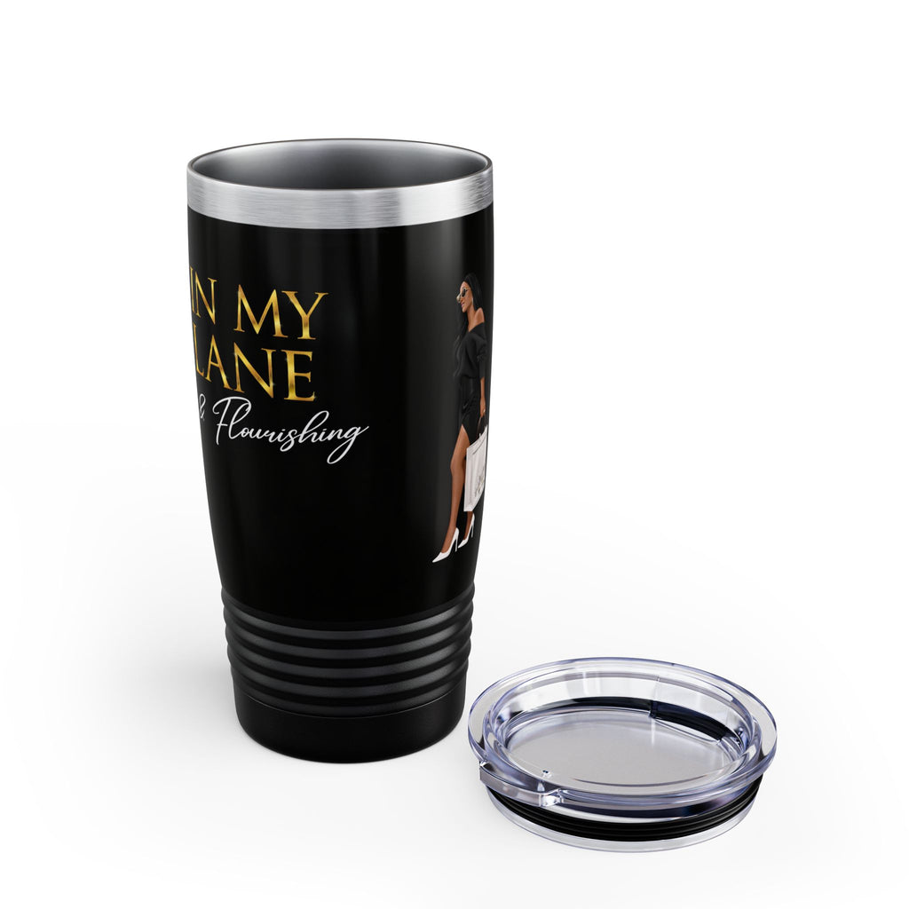 20oz Ringneck Tumbler – "In My Lane & Flourishing" Black Stainless Travel Mug