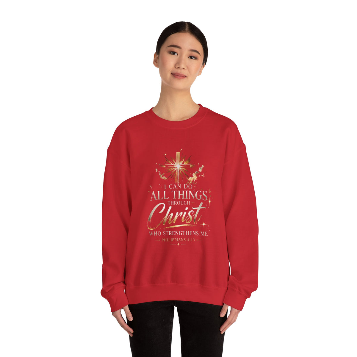 Crewneck Sweatshirt — “I Can Do All Things Through Christ” Faith Verse Pullover