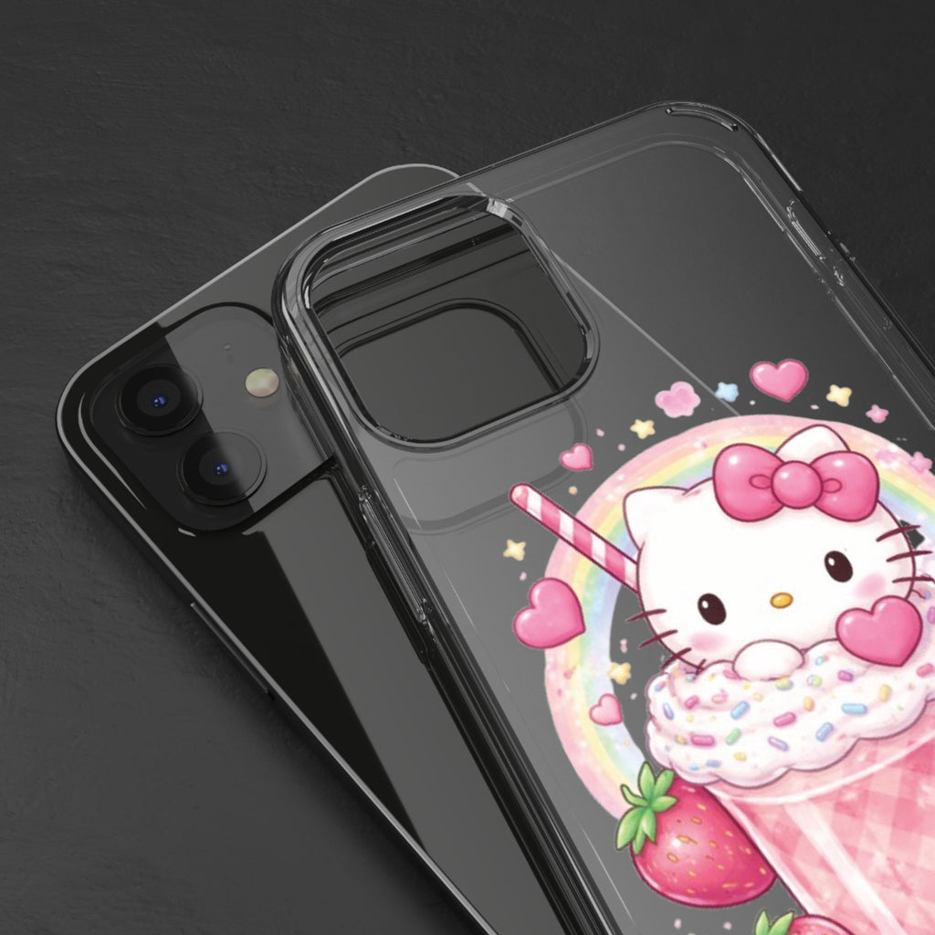 Hello Kitty Strawberry Sundae Clear Phone Case — Cute Kawaii Cat Dessert Design