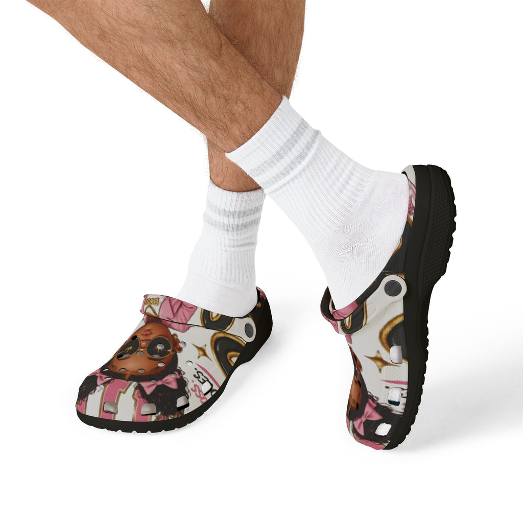 Kids’ EVA Foam Clog Shoes — Cute Girl Character Print, Pink Accents