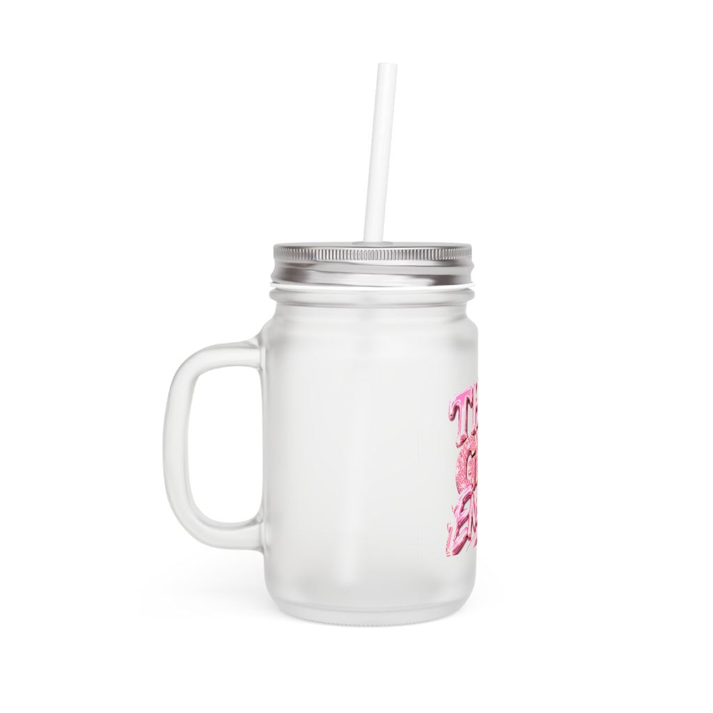 That Girl Energy Mason Jar Tumbler — Pink Retro Graphic Mason Jar Cup with Straw