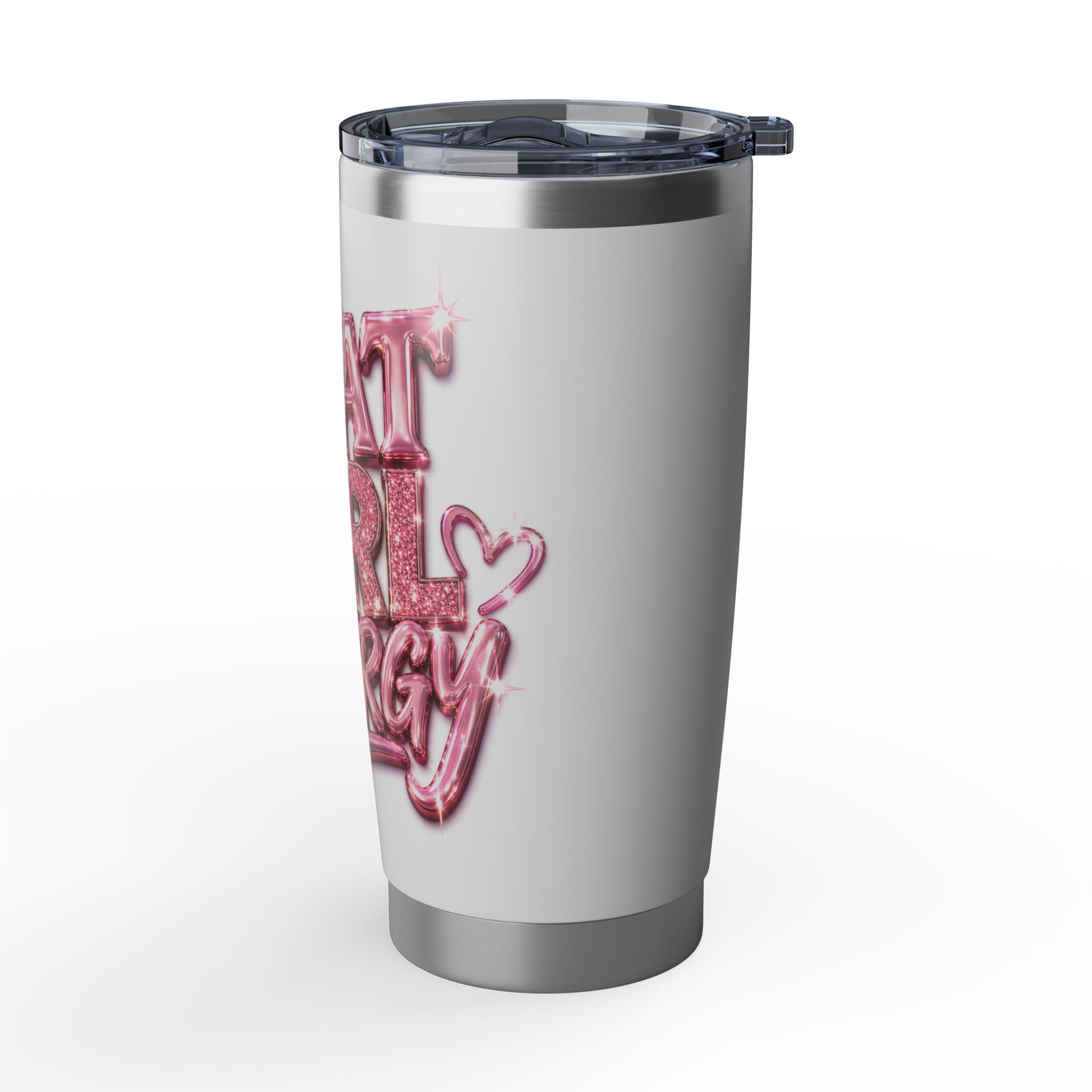 20oz Tumbler — "That Girl Energy" Pink Retro Glitter Travel Tumbler