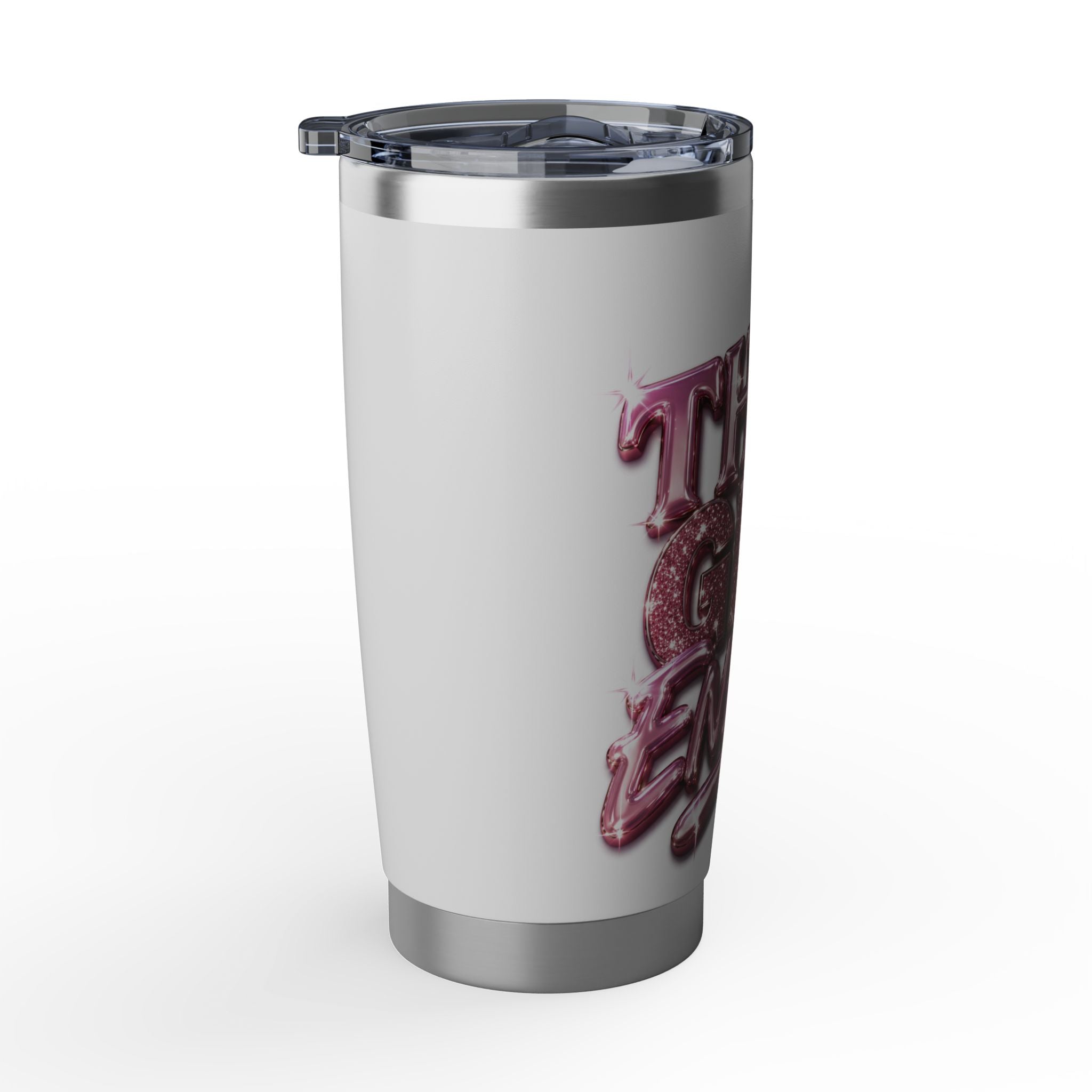 20oz Tumbler — "That Girl Energy" Pink Retro Glitter Travel Tumbler