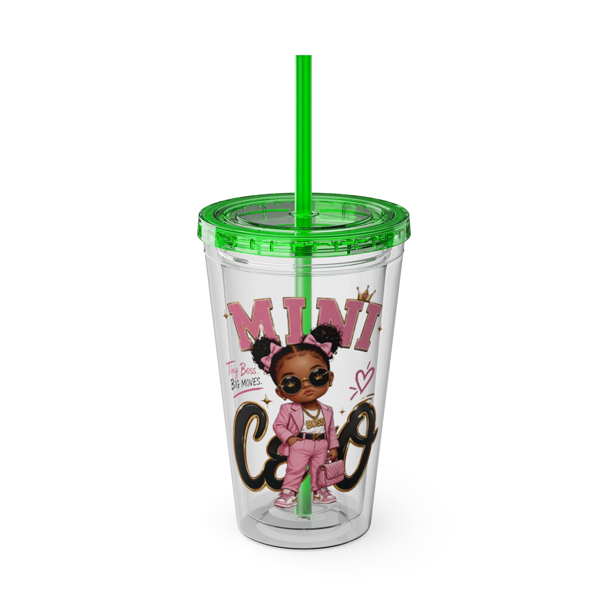 Mini CEO 16oz Tumbler with Straw – Cute Pink Boss Baby Drink Cup