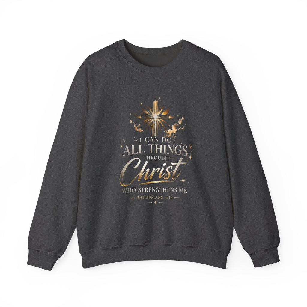 Crewneck Sweatshirt — “I Can Do All Things Through Christ” Faith Verse Pullover