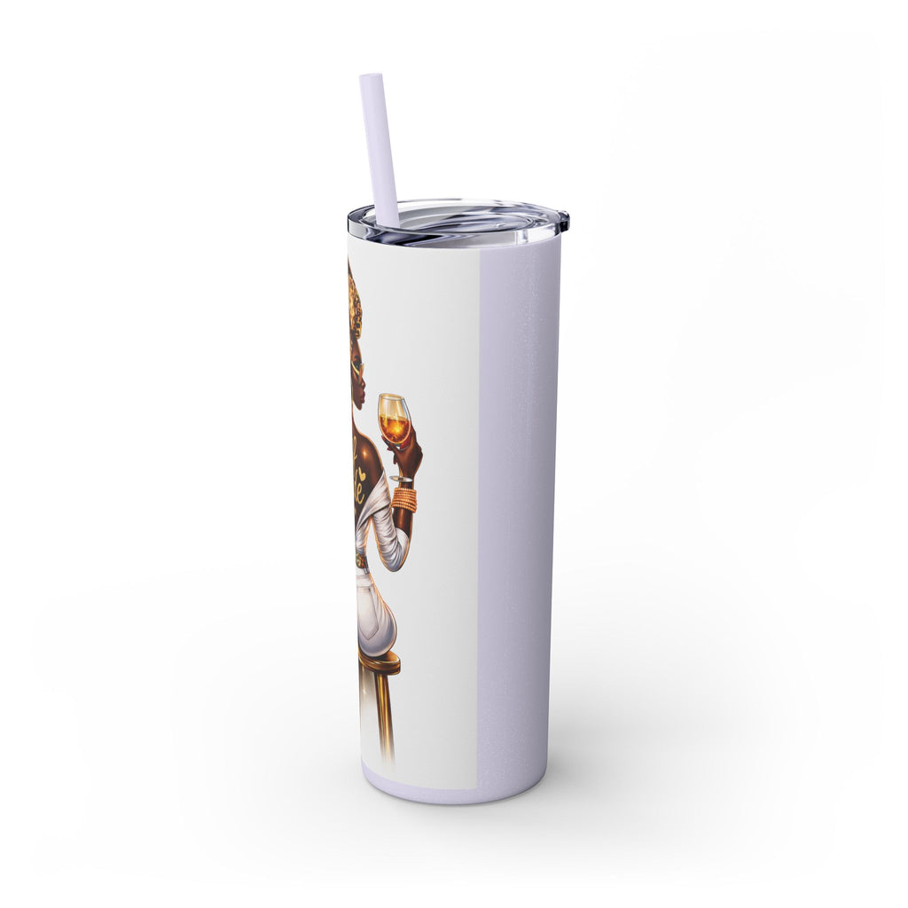 Skinny Tumbler - "Self Made" Afrocentric Woman Wine Glass Design, 20oz Straw Tumbler
