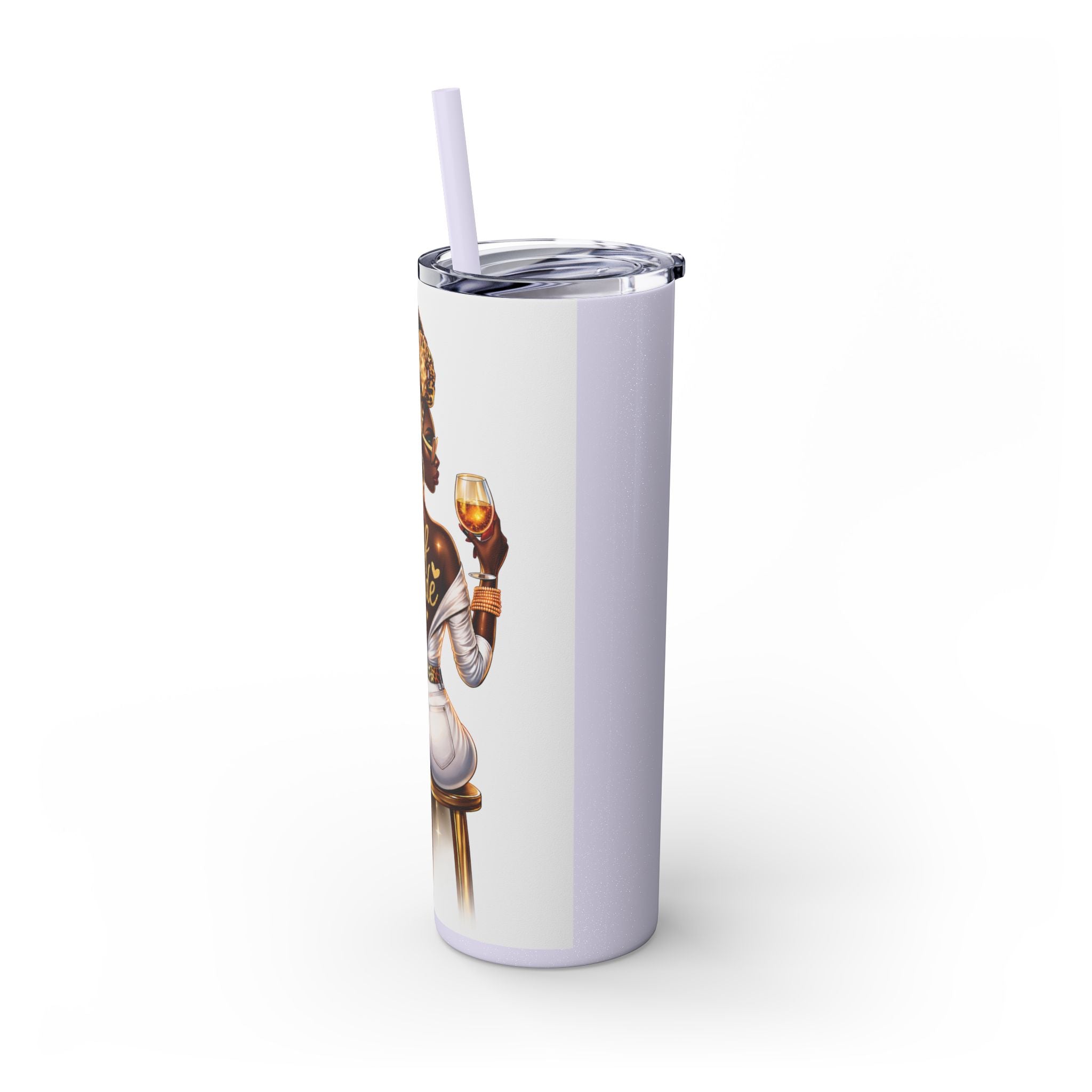 Skinny Tumbler - "Self Made" Afrocentric Woman Wine Glass Design, 20oz Straw Tumbler