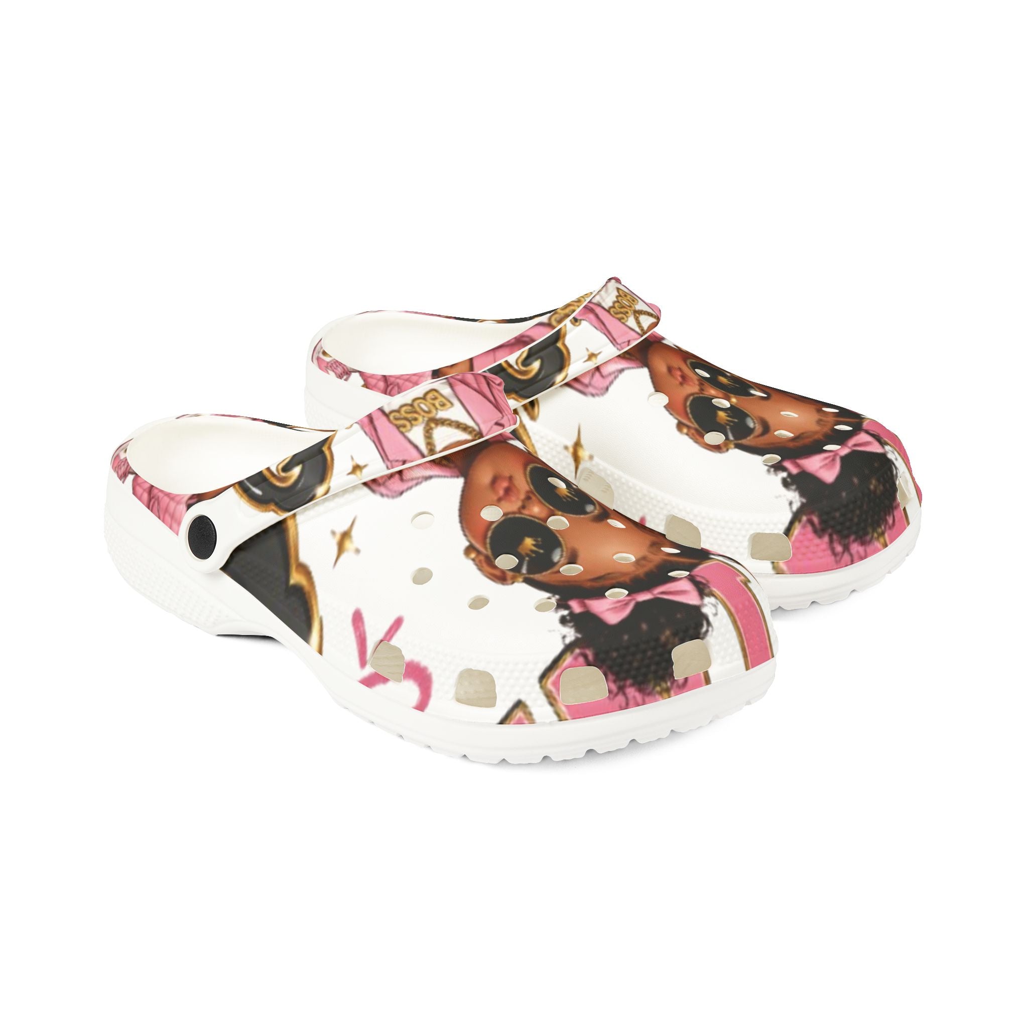 Kids’ EVA Foam Clog Shoes — Cute Girl Character Print, Pink Accents