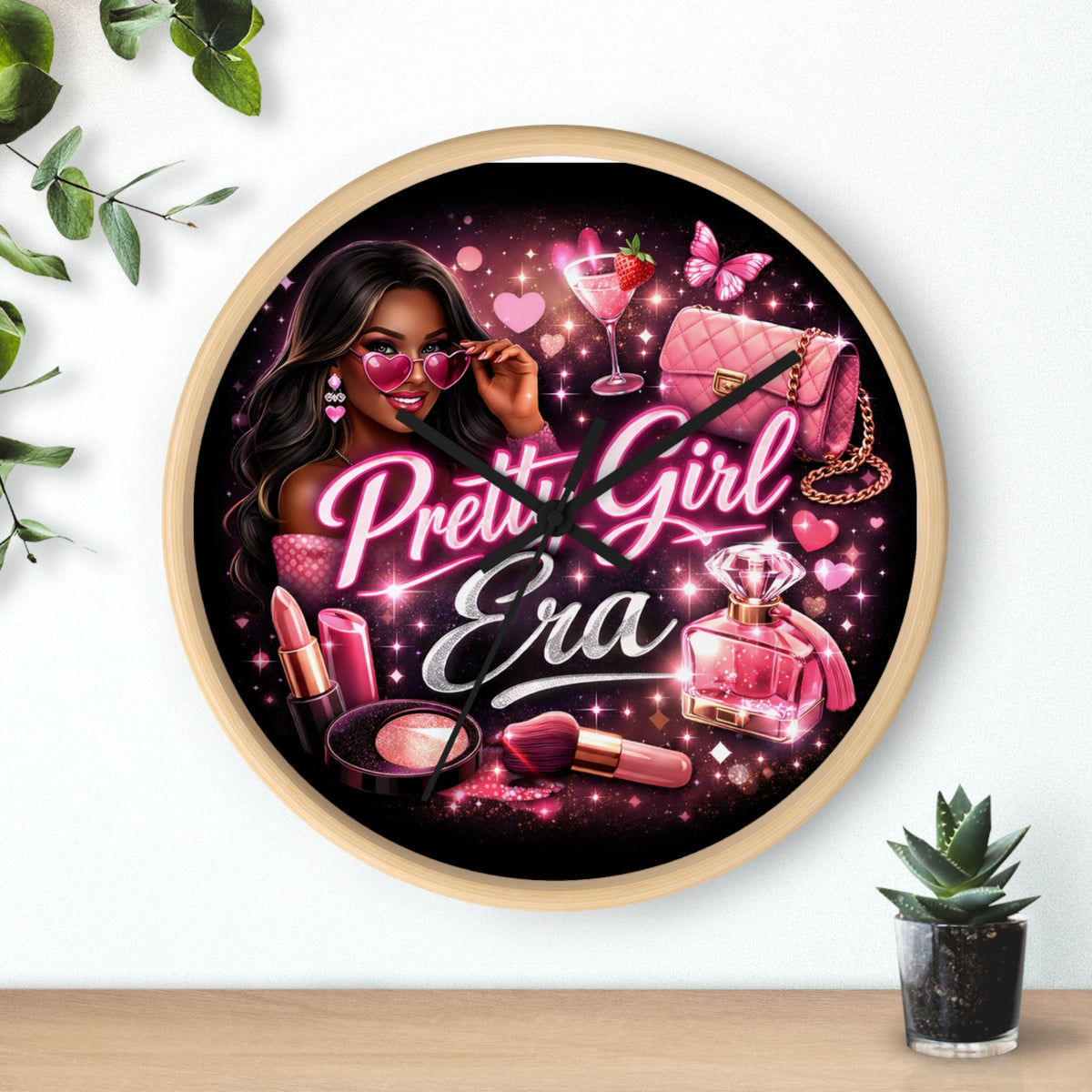 Pretty Girl Era Wall Clock — Glam Makeup & Pink Fashion Decor