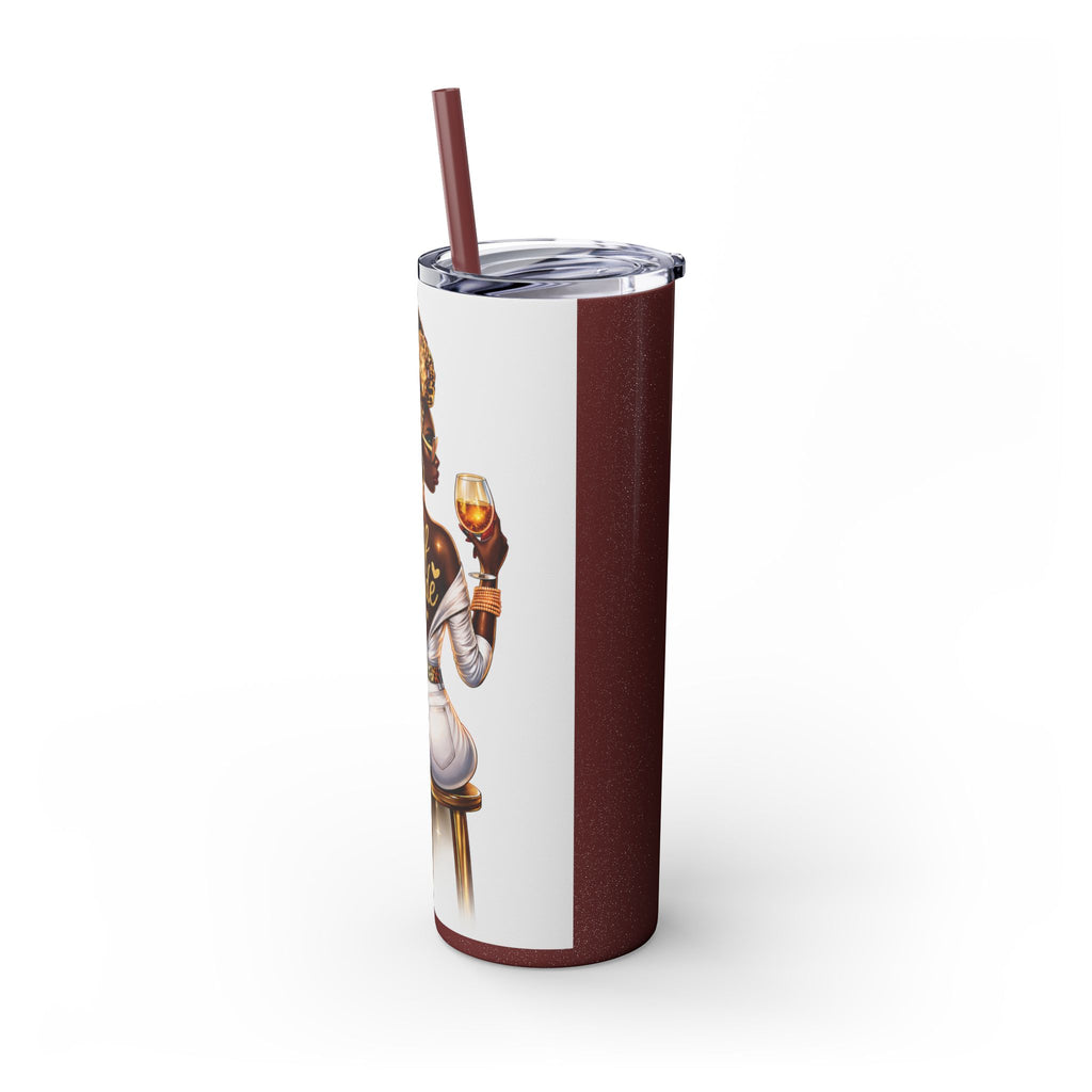 Skinny Tumbler - "Self Made" Afrocentric Woman Wine Glass Design, 20oz Straw Tumbler