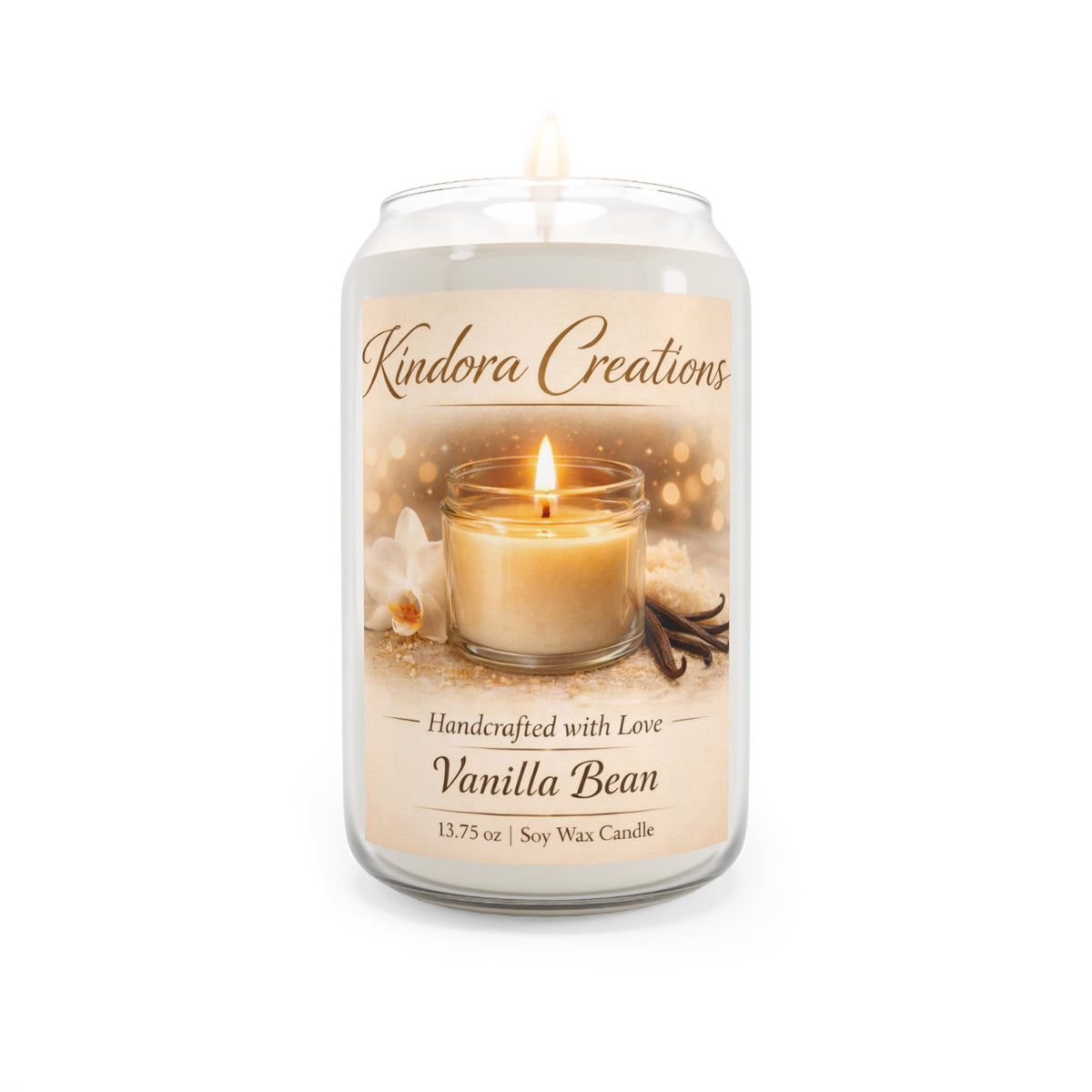 Vanilla Bean Scented Soy Candle — 13.75 oz Handcrafted Jar