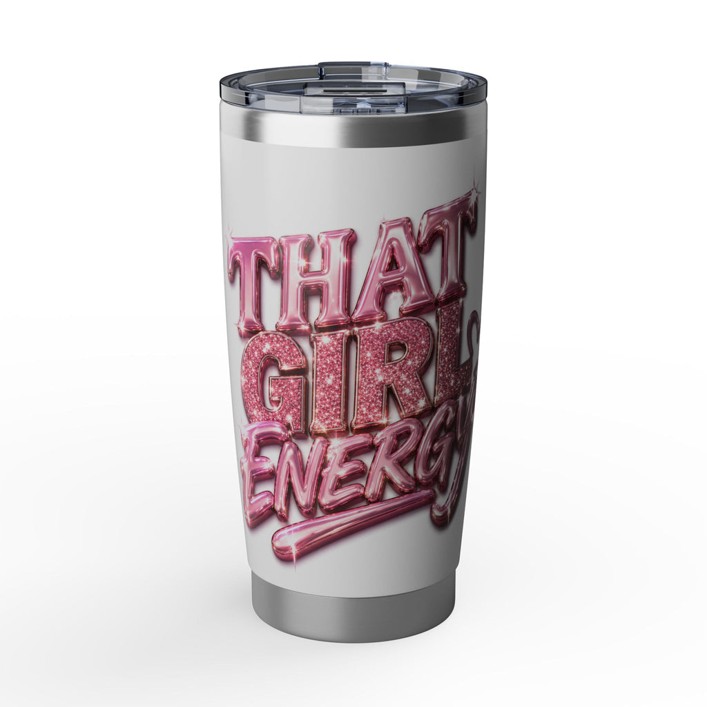 20oz Tumbler — "That Girl Energy" Pink Retro Glitter Travel Tumbler