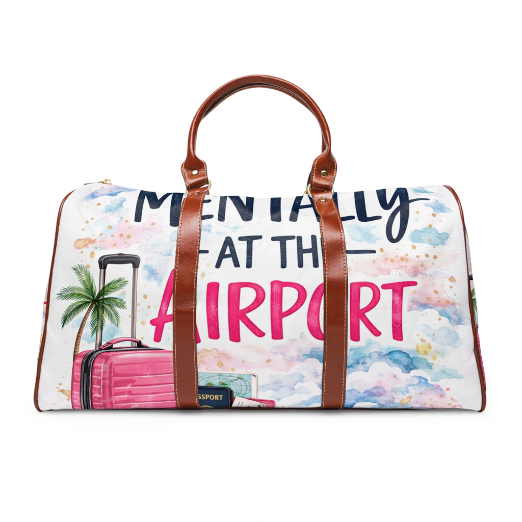 Travel Duffel Bag – "Mentally at the Airport" Waterproof Carry-On with Pink Luggage Design
