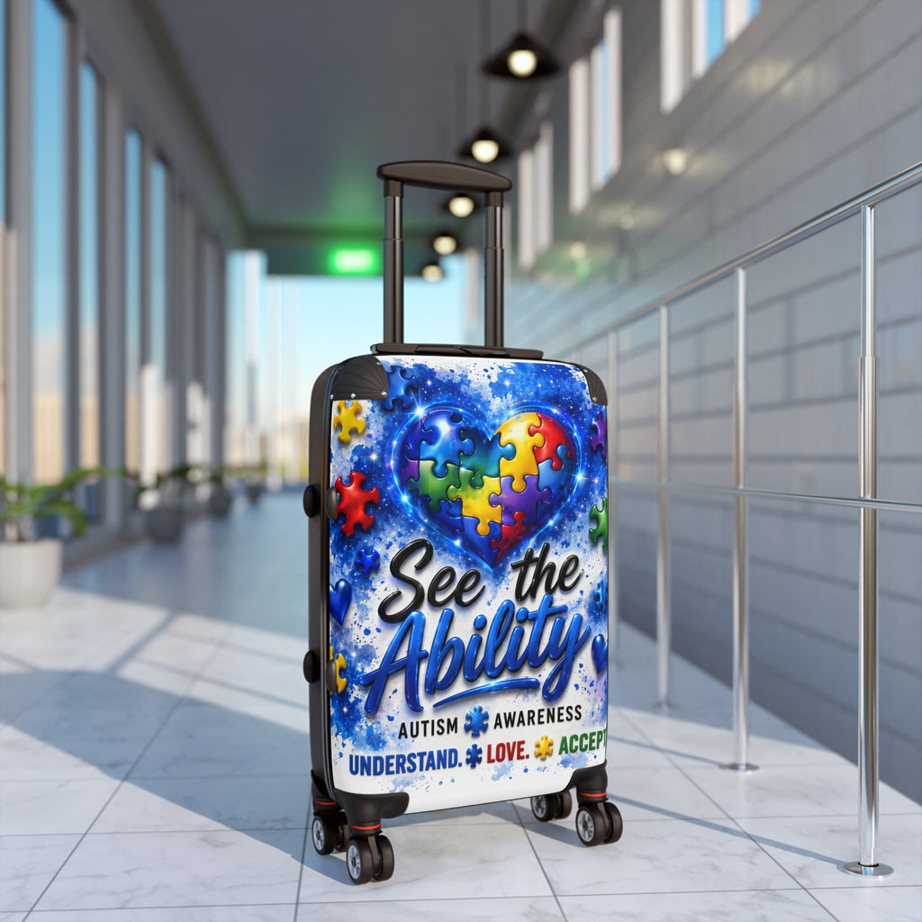Autism Awareness Suitcase - "See the Ability" Puzzle Heart Travel Luggage