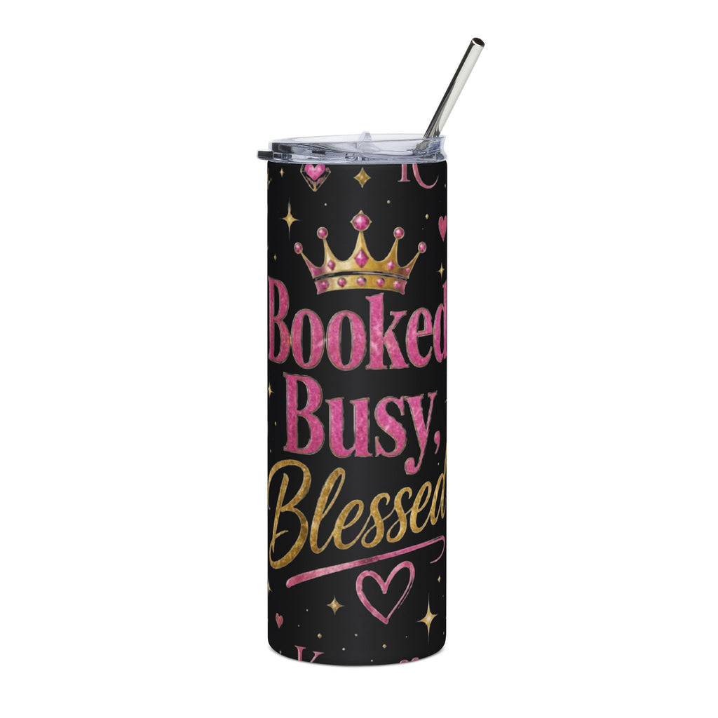 Booked Busy Blessed Tumbler ✨ | Black & Pink Luxury Aesthetic Cup | Insulated Travel Mug (20oz)