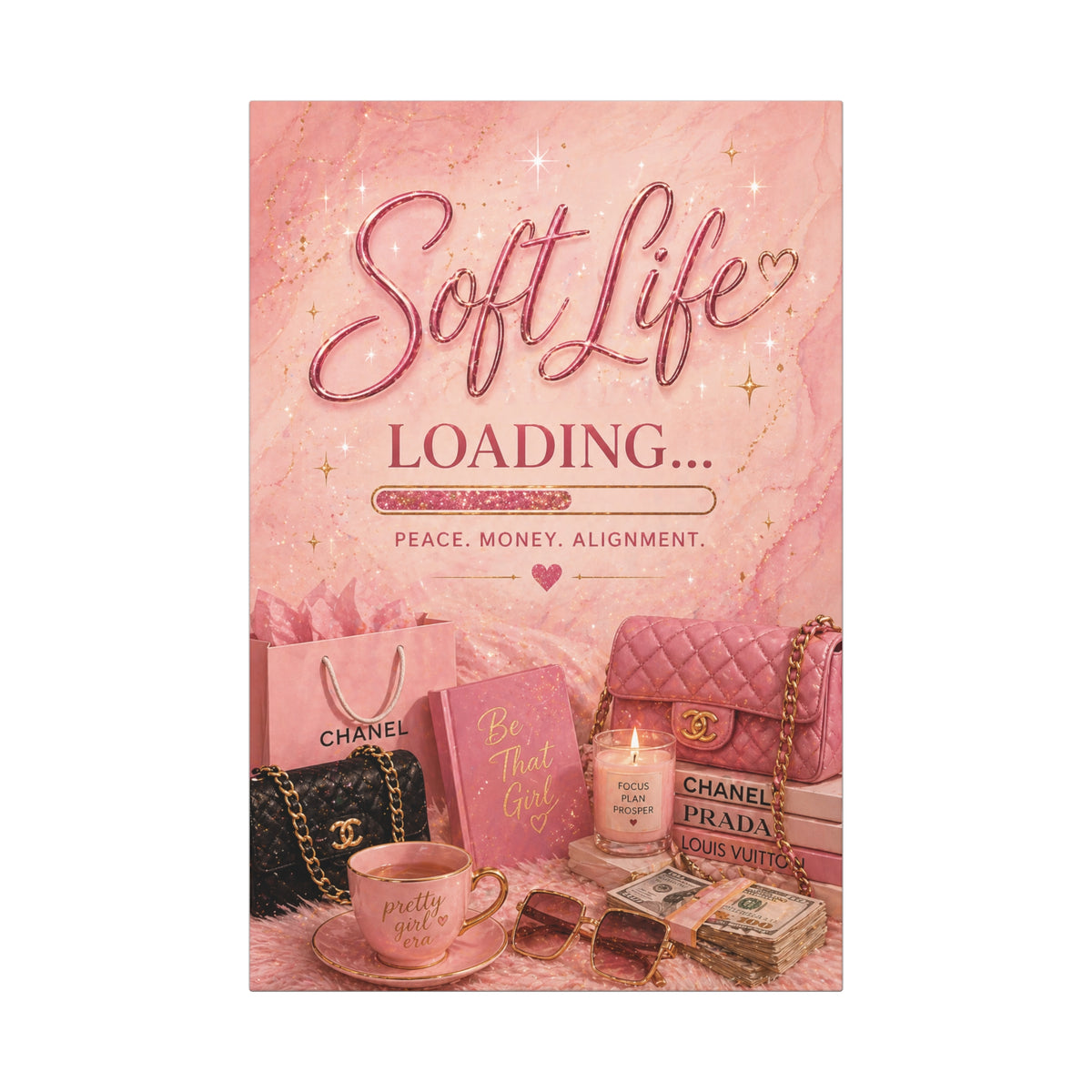 Canvas Art - "Soft Life Loading..." Pink Luxury Wall Decor