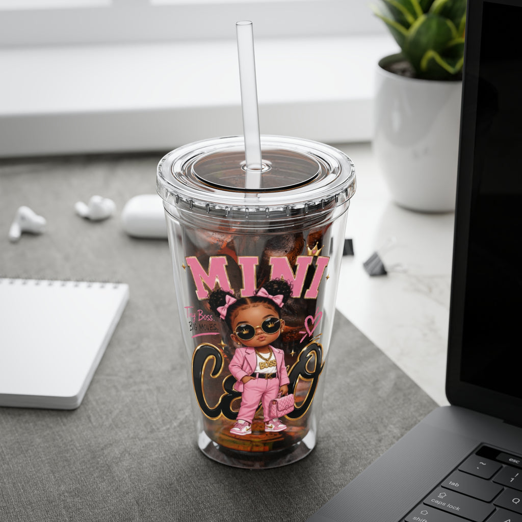 Mini CEO 16oz Tumbler with Straw – Cute Pink Boss Baby Drink Cup
