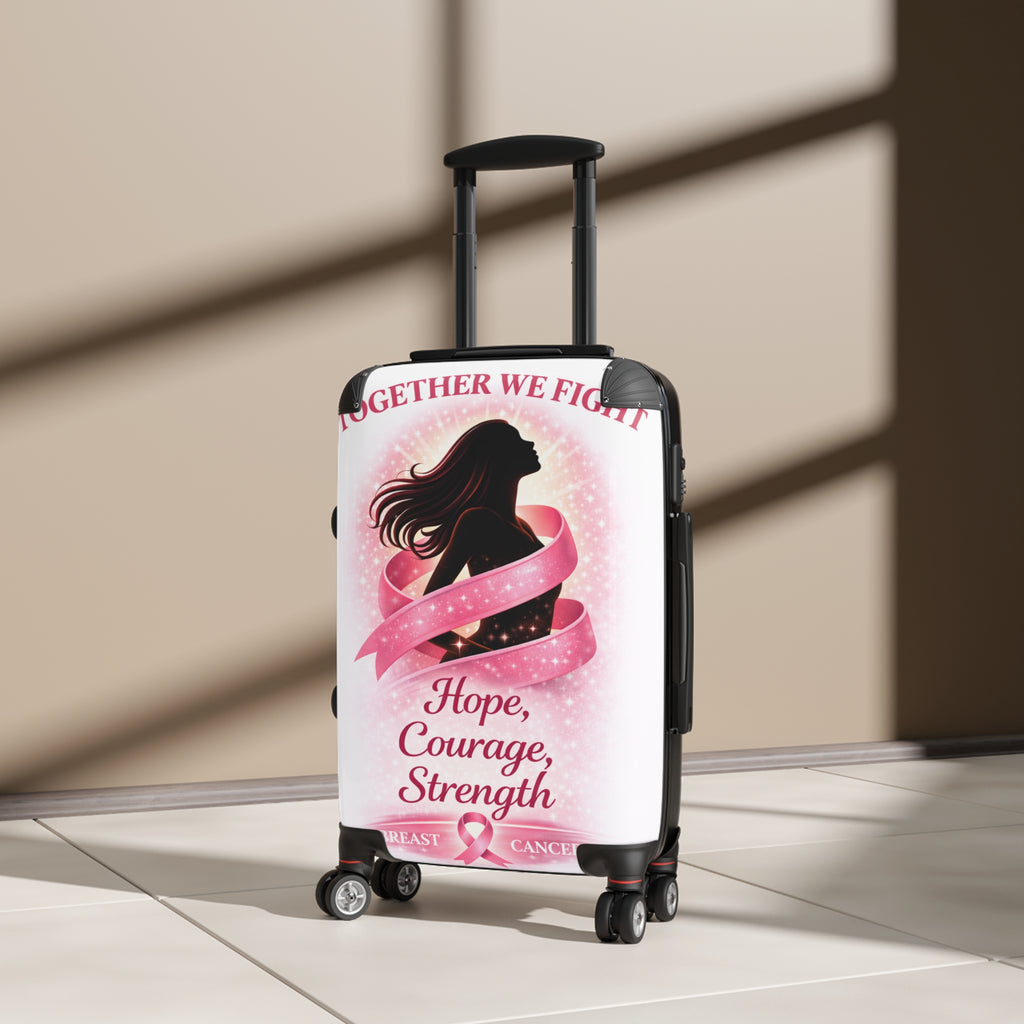 Breast Cancer Awareness Suitcase — “Together We Fight” Hope Courage Strength Travel Luggage