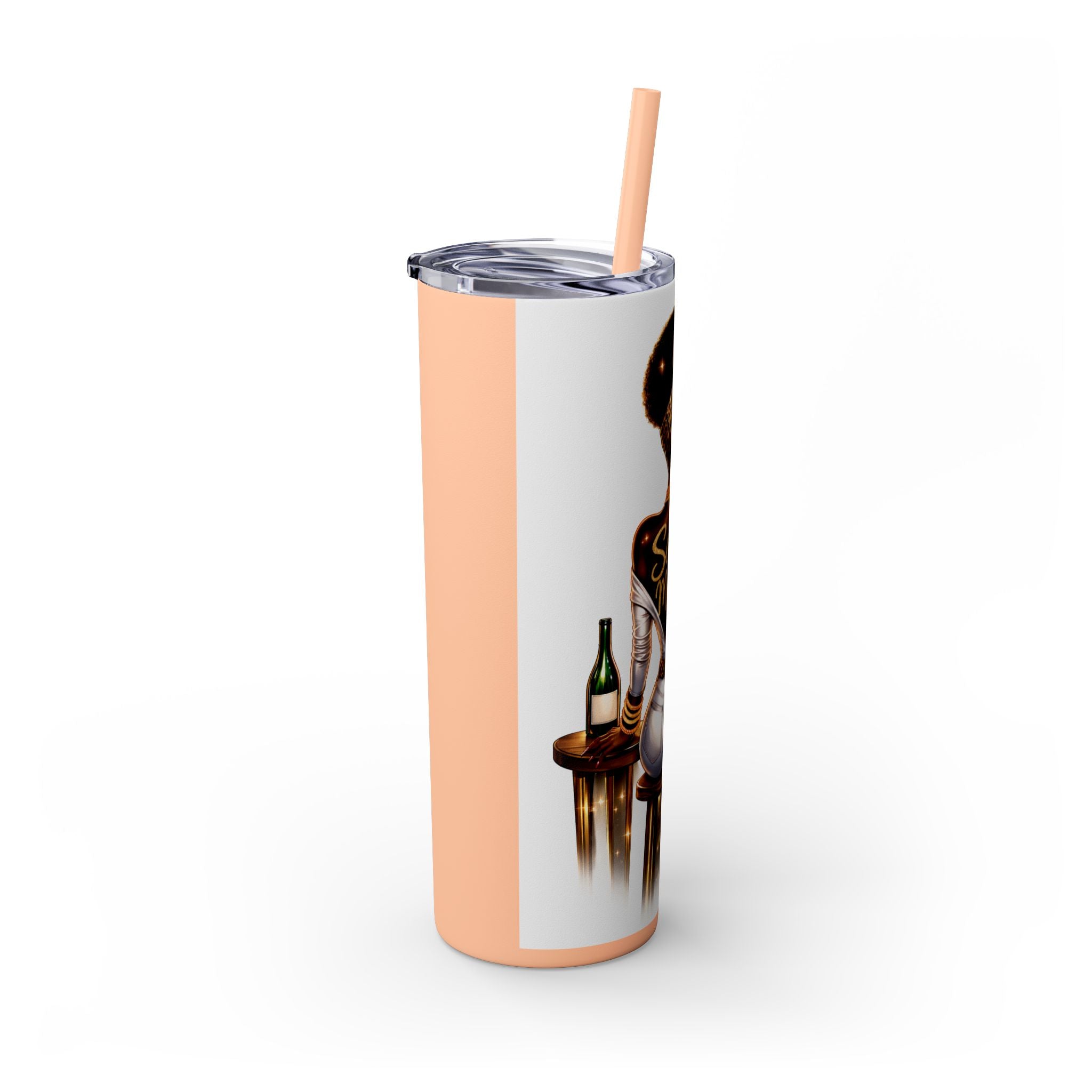 Skinny Tumbler - "Self Made" Afrocentric Woman Wine Glass Design, 20oz Straw Tumbler