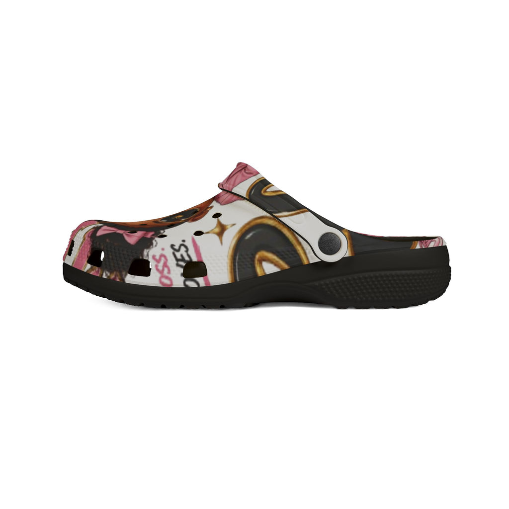Kids’ EVA Foam Clog Shoes — Cute Girl Character Print, Pink Accents
