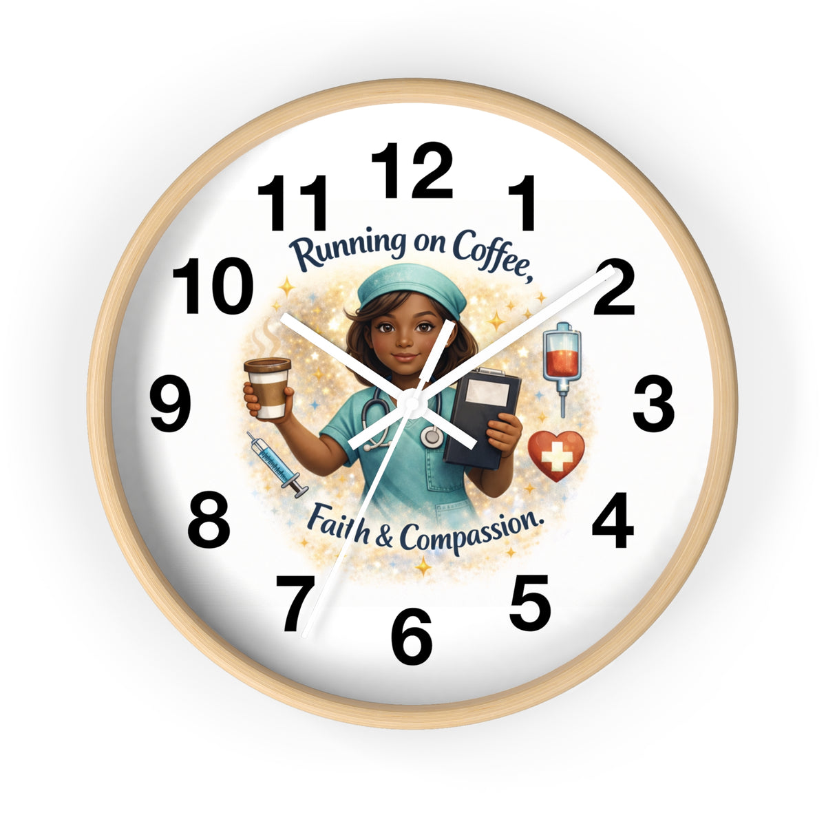 Running on Coffee Nurse Wall Clock | Faith & Compassion, Medical Decor