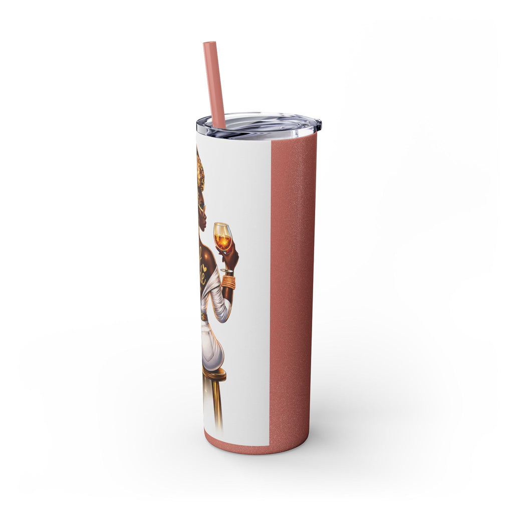 Skinny Tumbler - "Self Made" Afrocentric Woman Wine Glass Design, 20oz Straw Tumbler