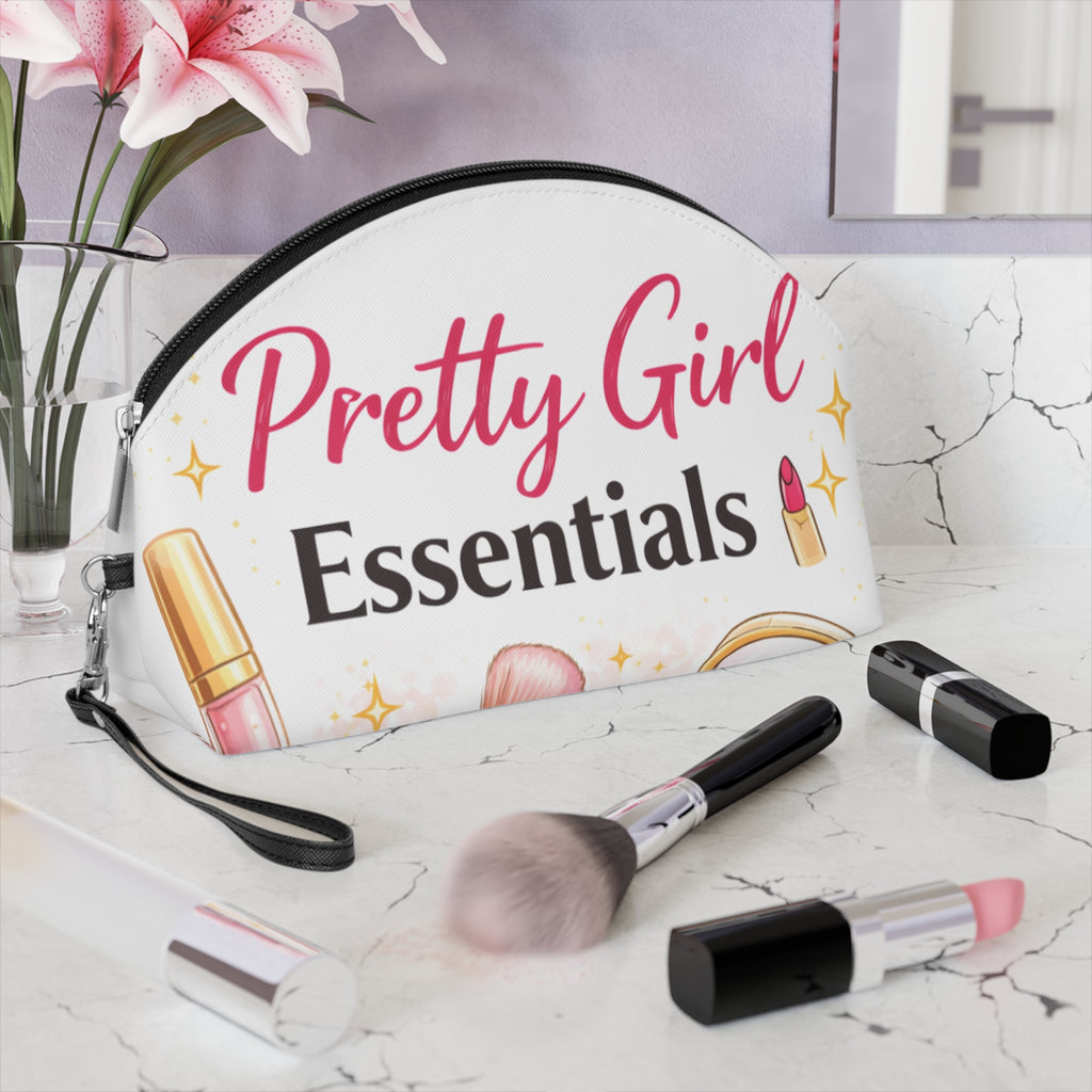 Makeup Bag - "Pretty Girl Essentials" Cosmetic Pouch for Toiletry, Travel & Gifts