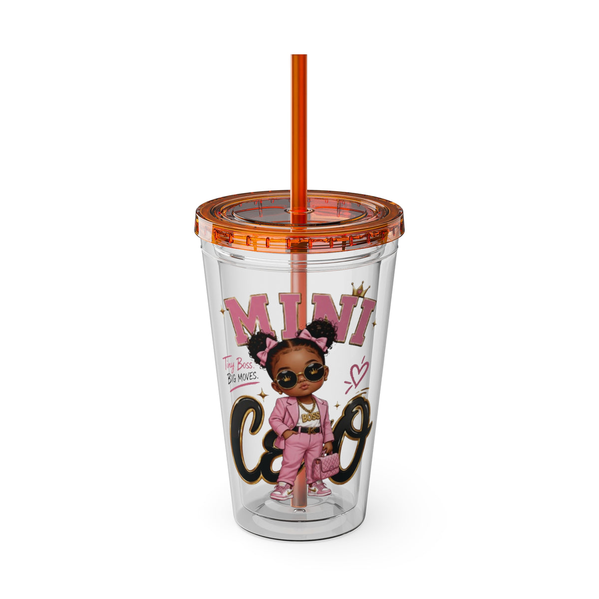 Mini CEO 16oz Tumbler with Straw – Cute Pink Boss Baby Drink Cup