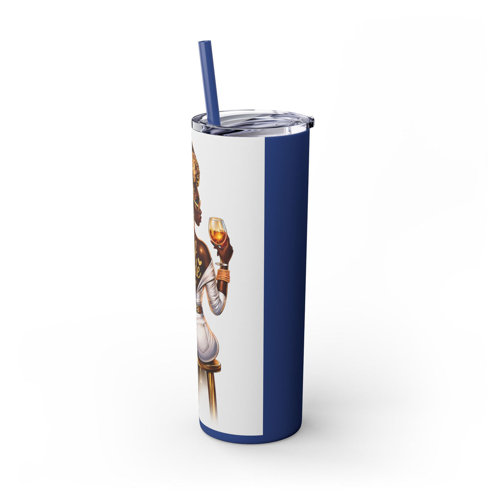 Skinny Tumbler - "Self Made" Afrocentric Woman Wine Glass Design, 20oz Straw Tumbler