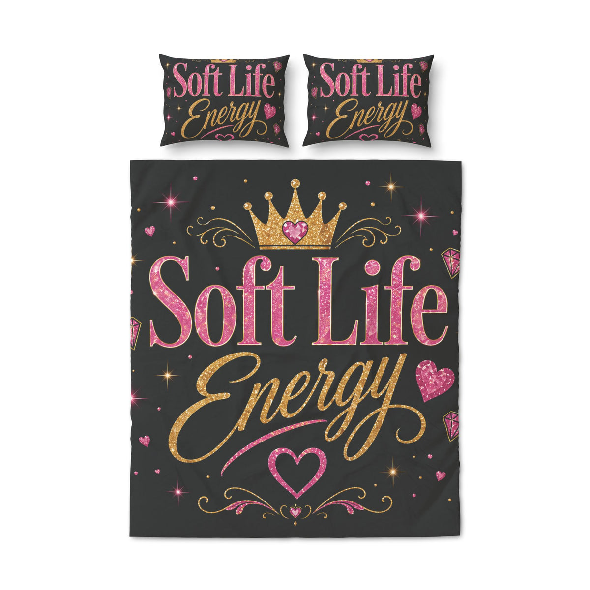 Soft Life Energy Comforter Set 💖 | Black, Pink & Gold Glam Bedroom Decor | Luxury Aesthetic Bedding