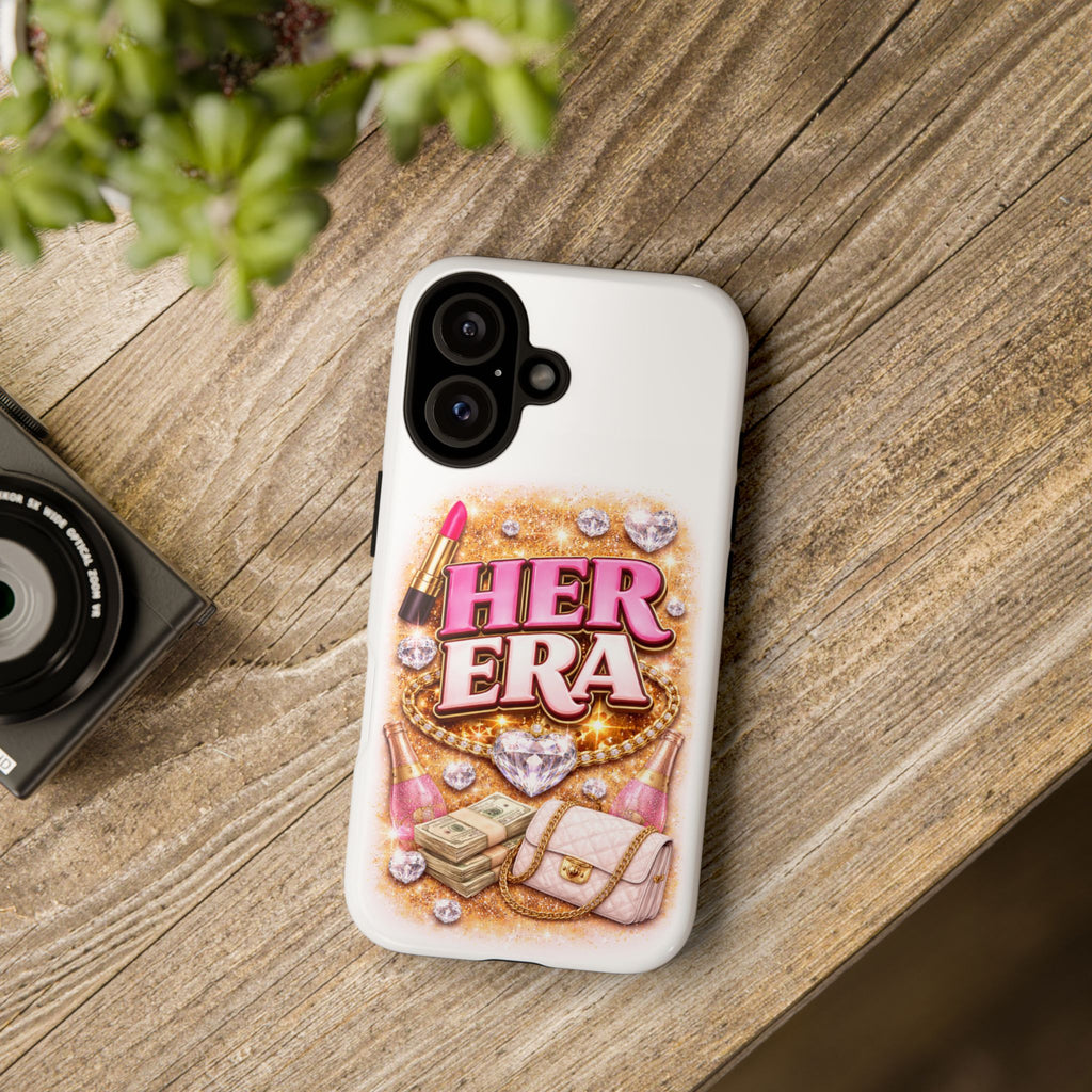 Her Era Phone Case — Glamorous Pink Lipstick, Purse & Diamonds Protective Cover