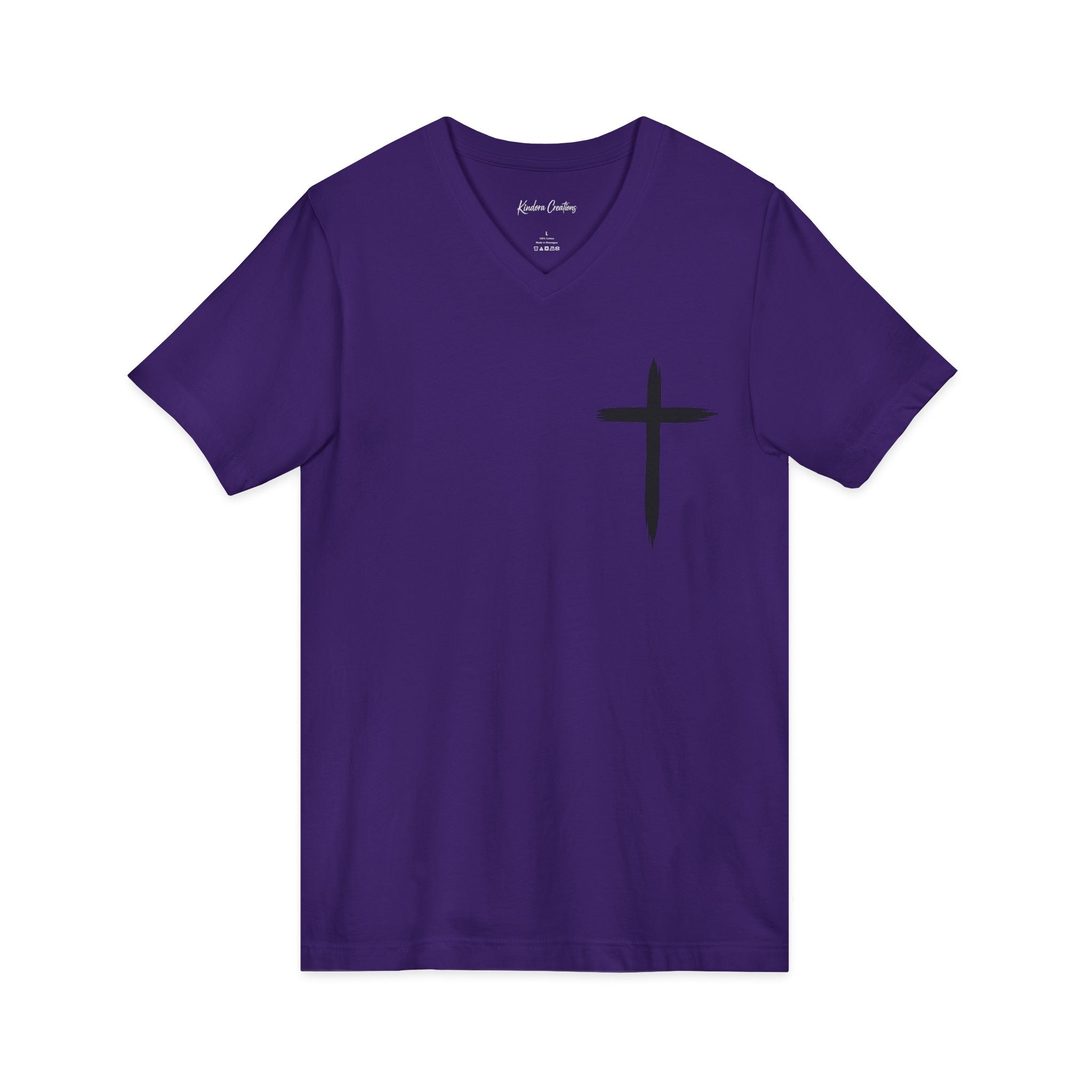 Christian V-Neck Tee — "Even If He Doesn't, He's Still Good" Cross Shirt (Psalm 118:18)