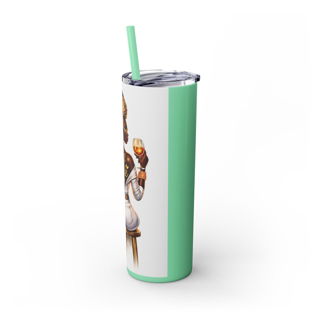 Skinny Tumbler - "Self Made" Afrocentric Woman Wine Glass Design, 20oz Straw Tumbler