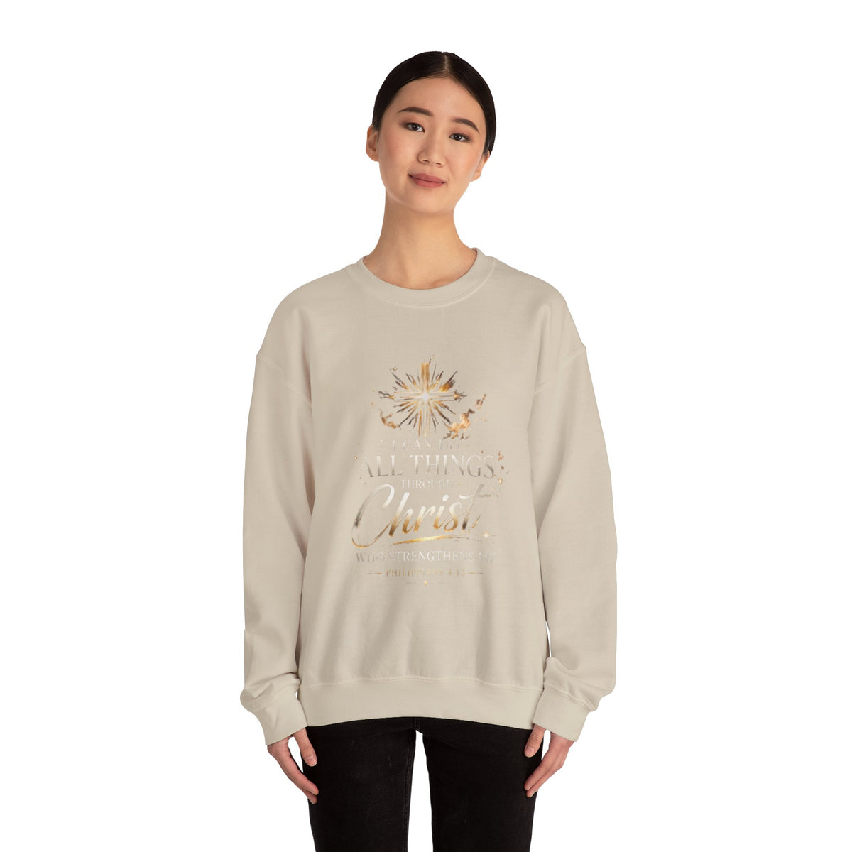 Crewneck Sweatshirt — “I Can Do All Things Through Christ” Faith Verse Pullover