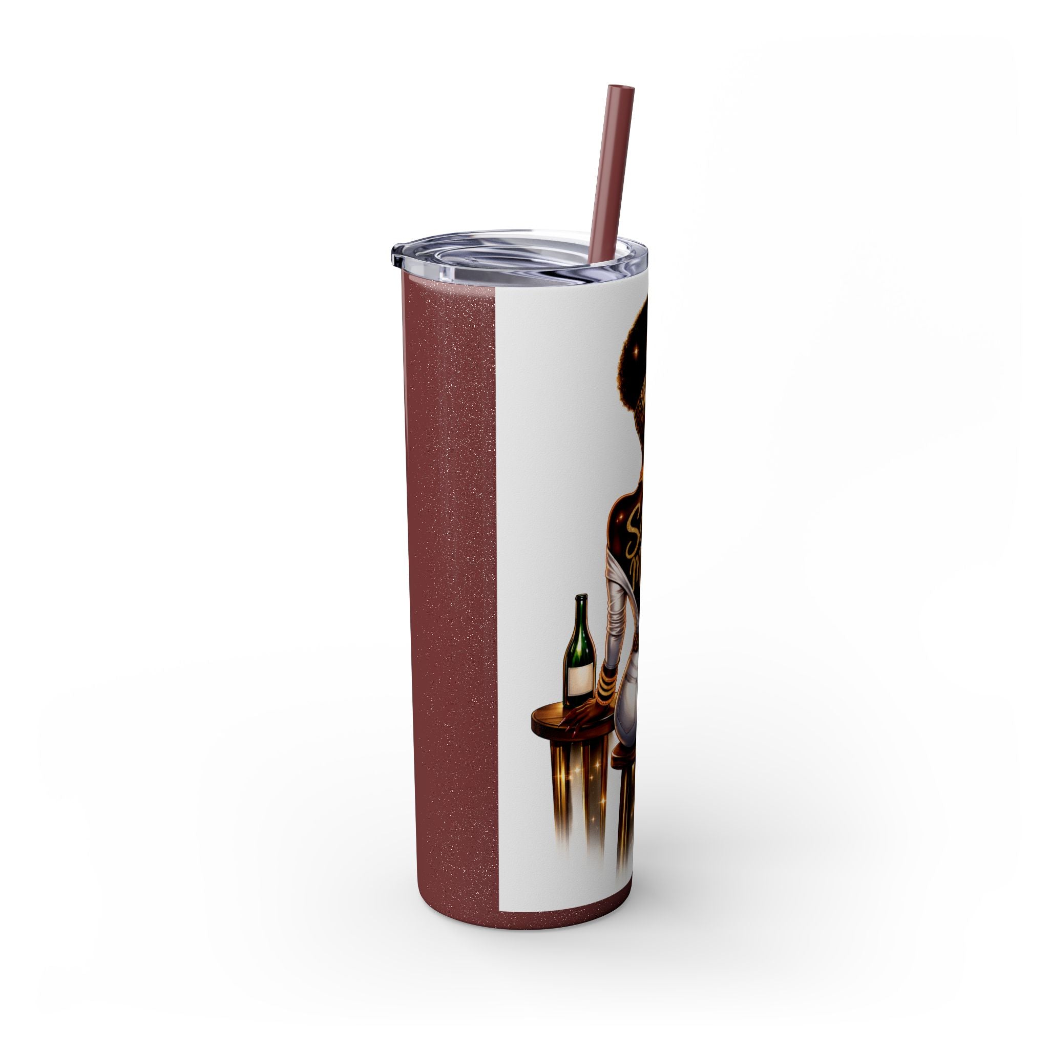 Skinny Tumbler - "Self Made" Afrocentric Woman Wine Glass Design, 20oz Straw Tumbler