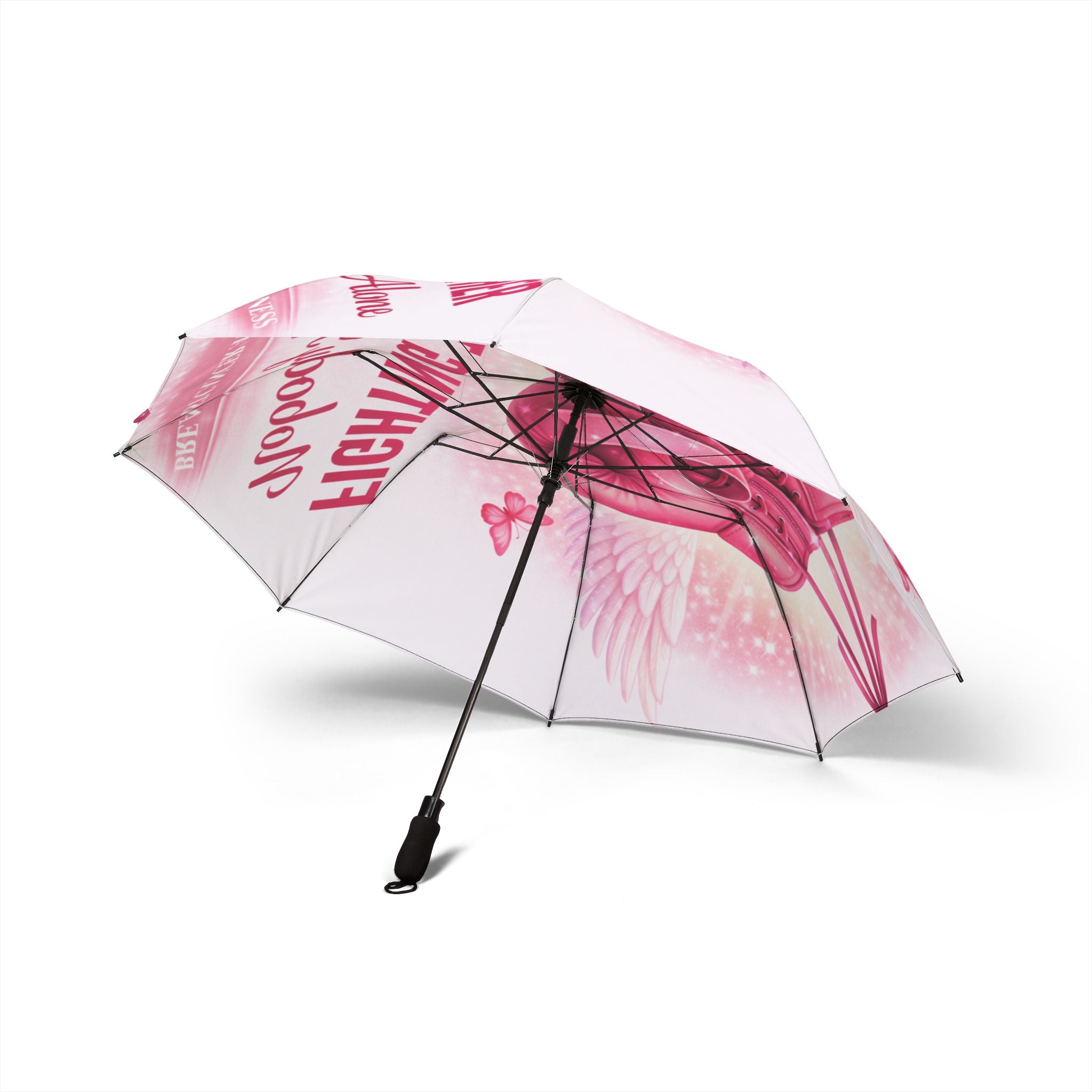 Foldable Umbrella — Pink Flamingo Heart Design (Semi-Automatic)