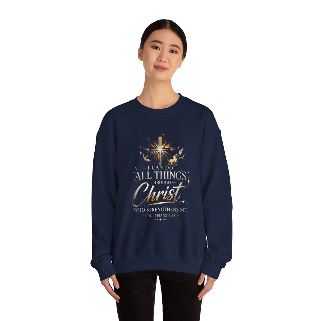 Crewneck Sweatshirt — “I Can Do All Things Through Christ” Faith Verse Pullover