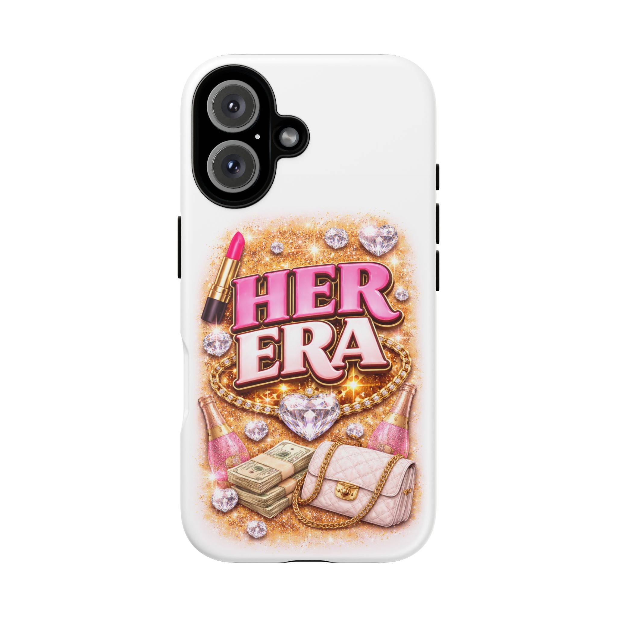 Her Era Phone Case — Glamorous Pink Lipstick, Purse & Diamonds Protective Cover