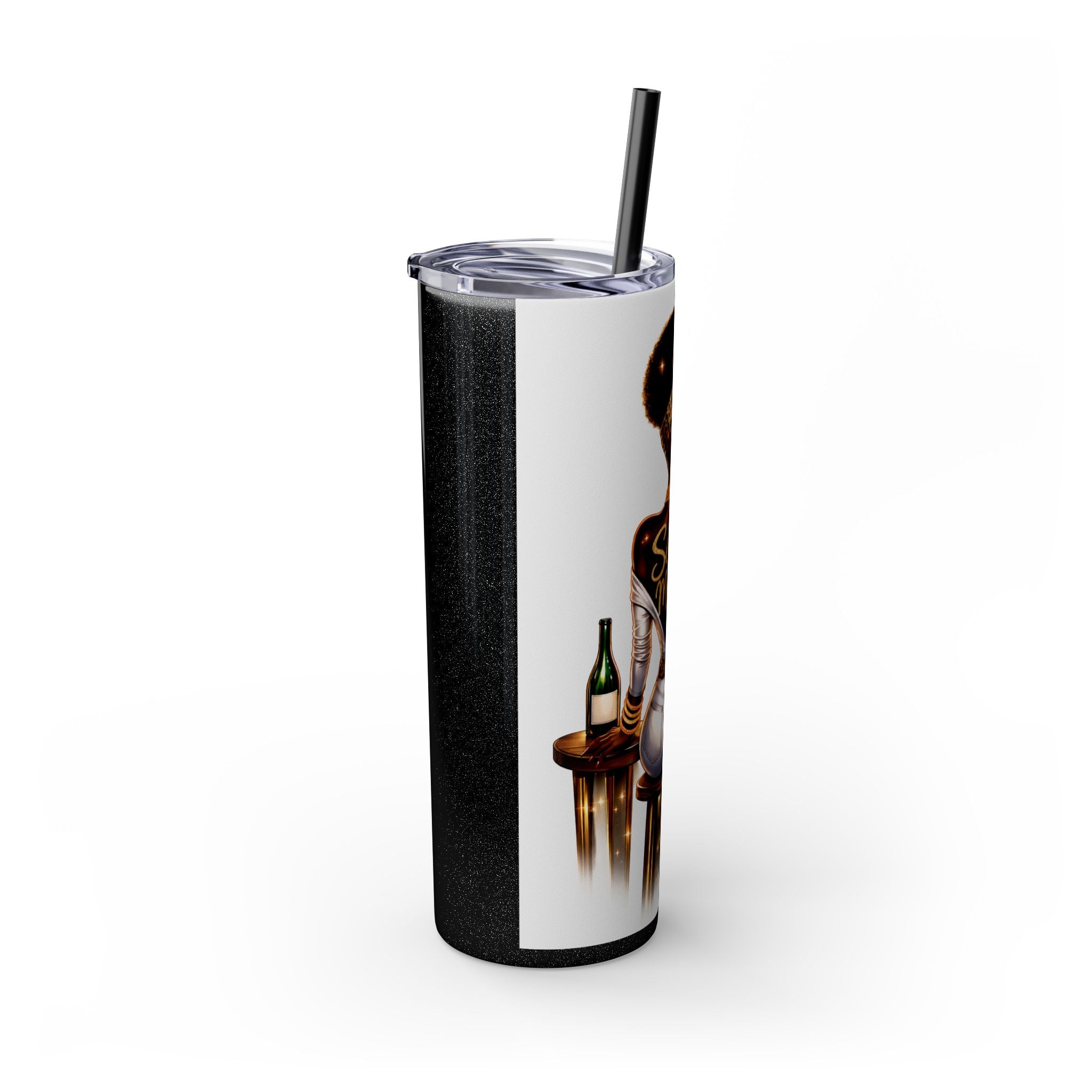 Skinny Tumbler - "Self Made" Afrocentric Woman Wine Glass Design, 20oz Straw Tumbler