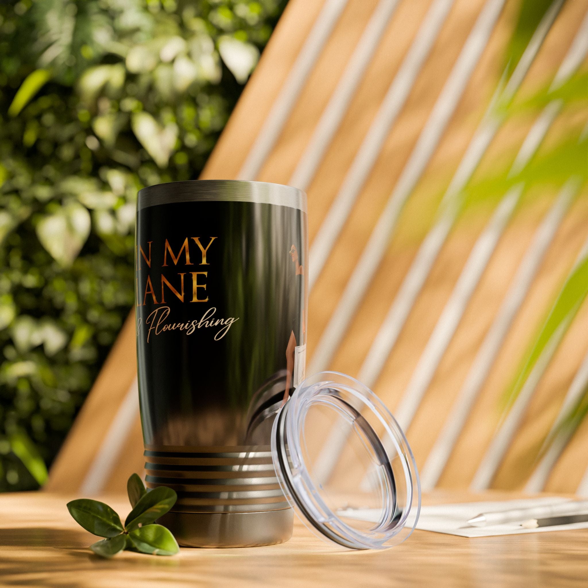 20oz Ringneck Tumbler – "In My Lane & Flourishing" Black Stainless Travel Mug