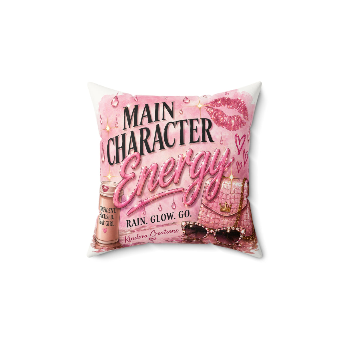 Main Character Energy Faux Suede Pillow — Pink Glam Decorative Throw Pillow