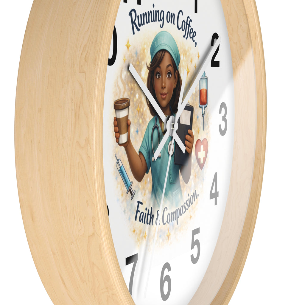 Running on Coffee Nurse Wall Clock | Faith & Compassion, Medical Decor