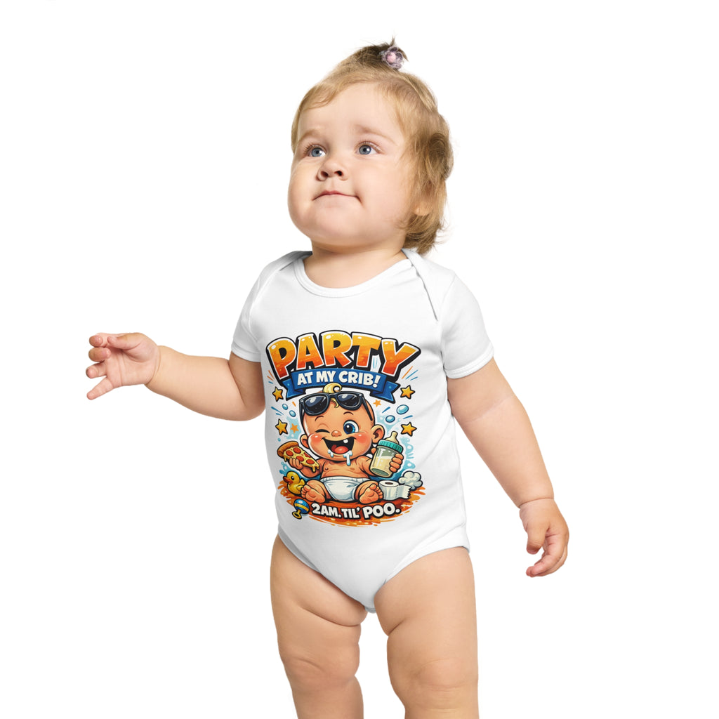 Baby Bodysuit — "Party At My Crib! 2AM 'Til Poo" Funny Infant Onesie