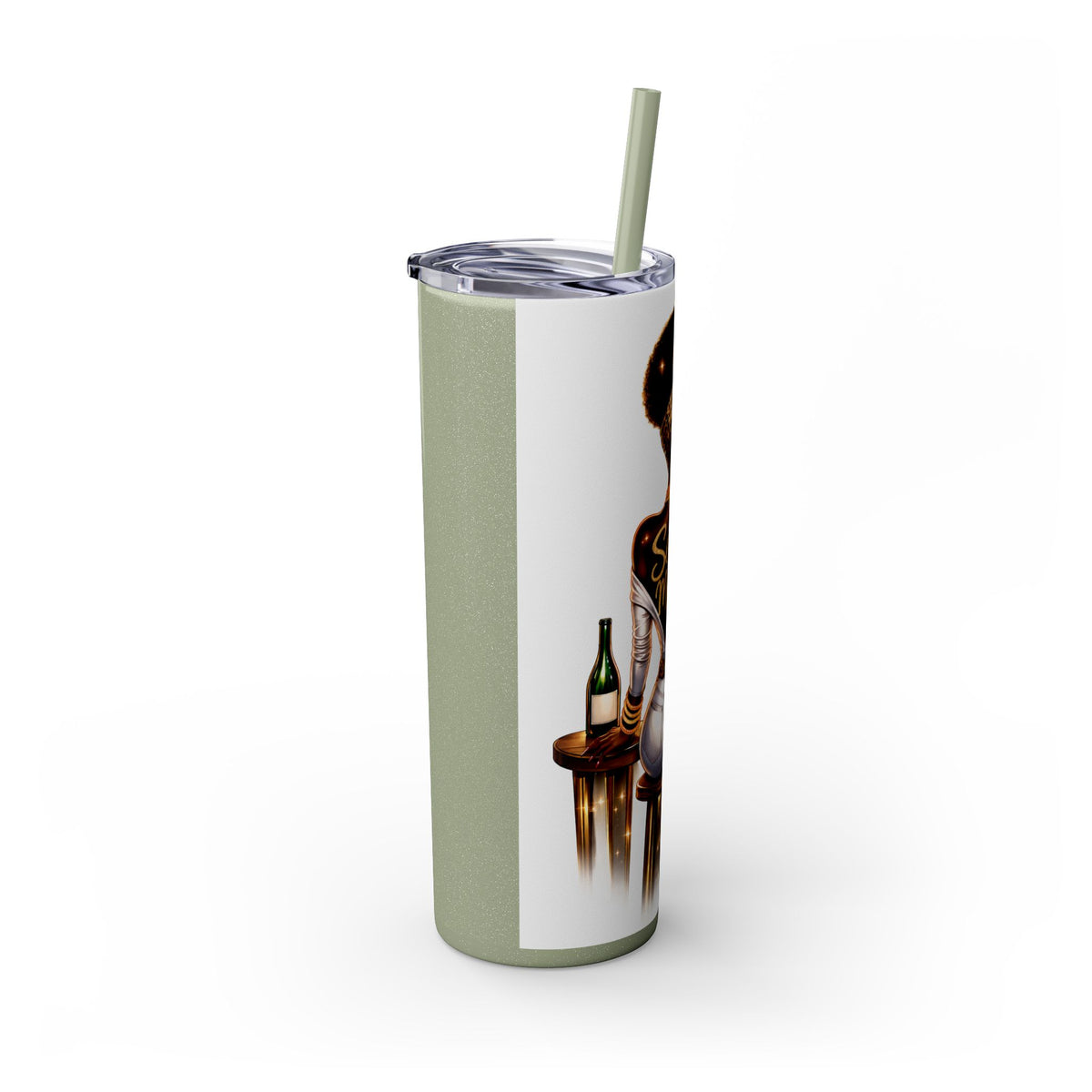 Skinny Tumbler - "Self Made" Afrocentric Woman Wine Glass Design, 20oz Straw Tumbler