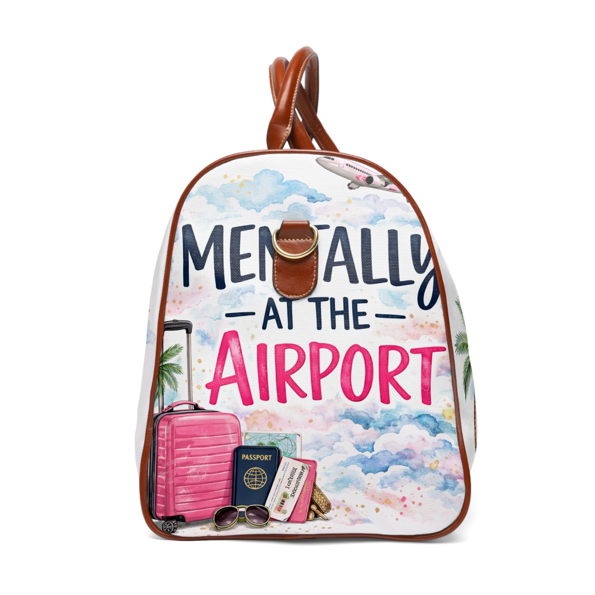 Travel Duffel Bag – "Mentally at the Airport" Waterproof Carry-On with Pink Luggage Design